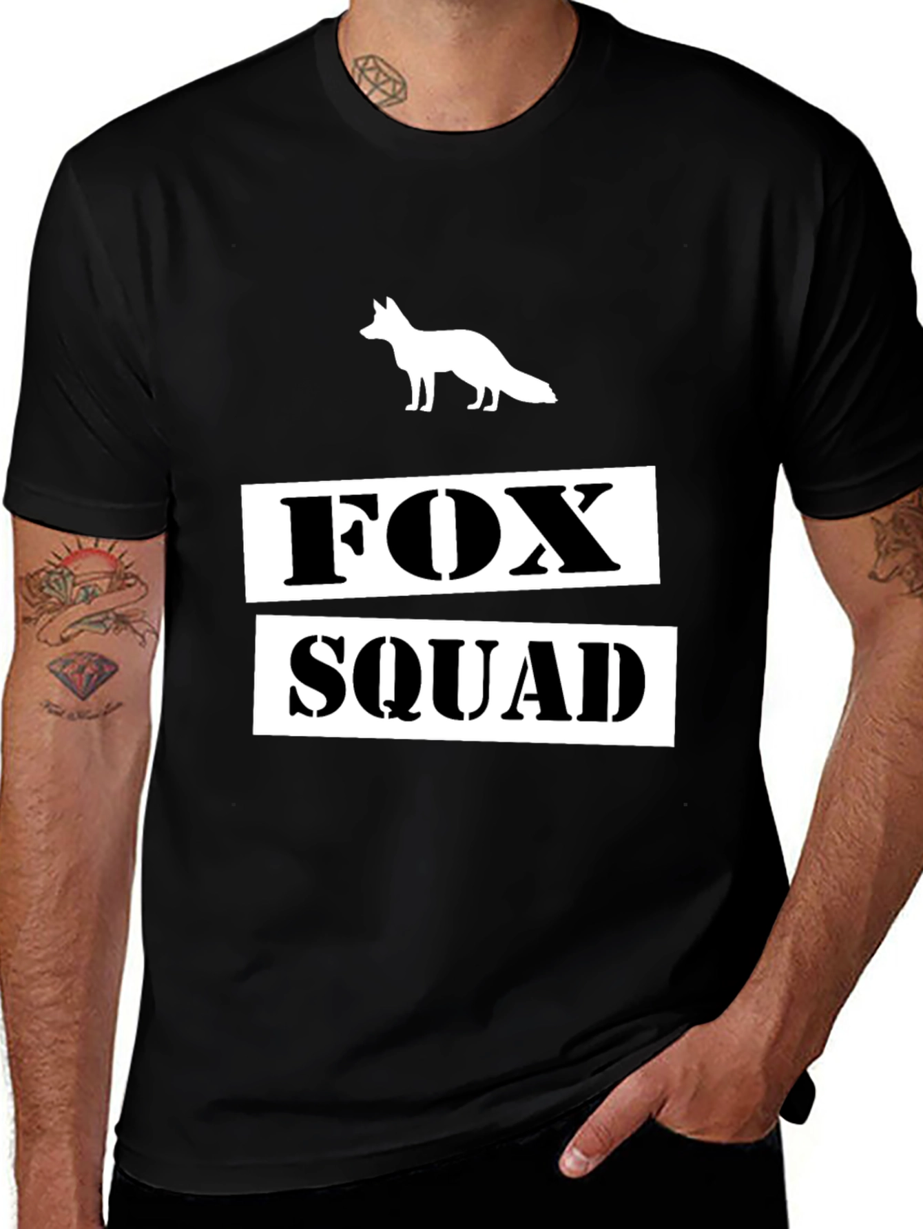Fox Squad Graphic T-Shirt - Black Crew Neck Tee