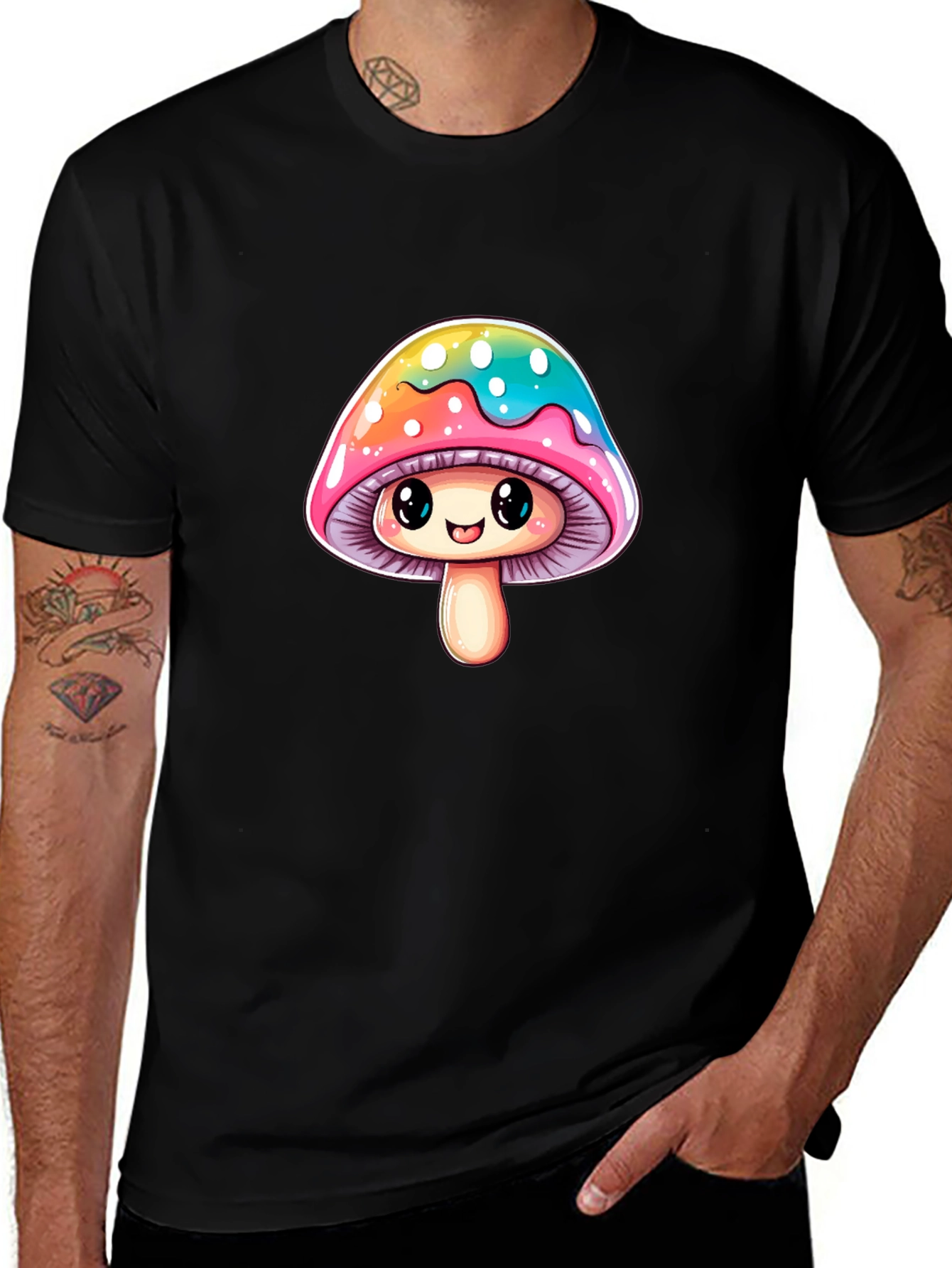 Cute Mushroom Graphic Tee - Unisex Black T-Shirt