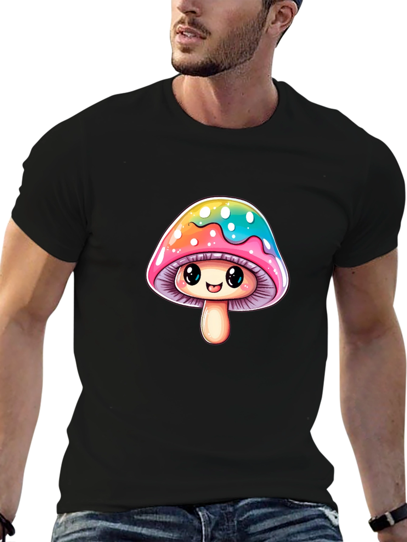 Cute Mushroom Graphic Tee - Unisex Black T-Shirt