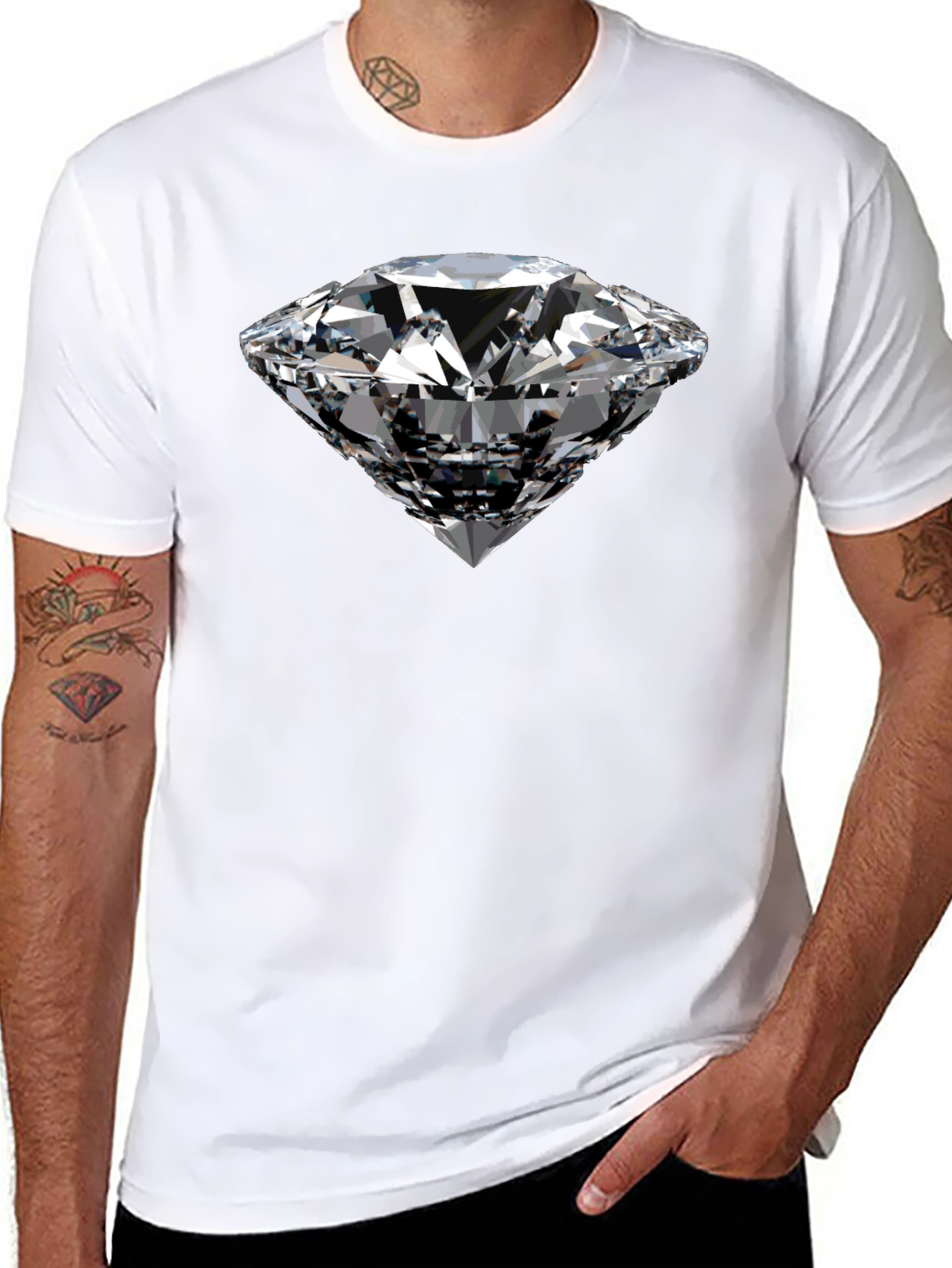 Diamond Graphic Tee - Black Cotton Crewneck T-Shirt