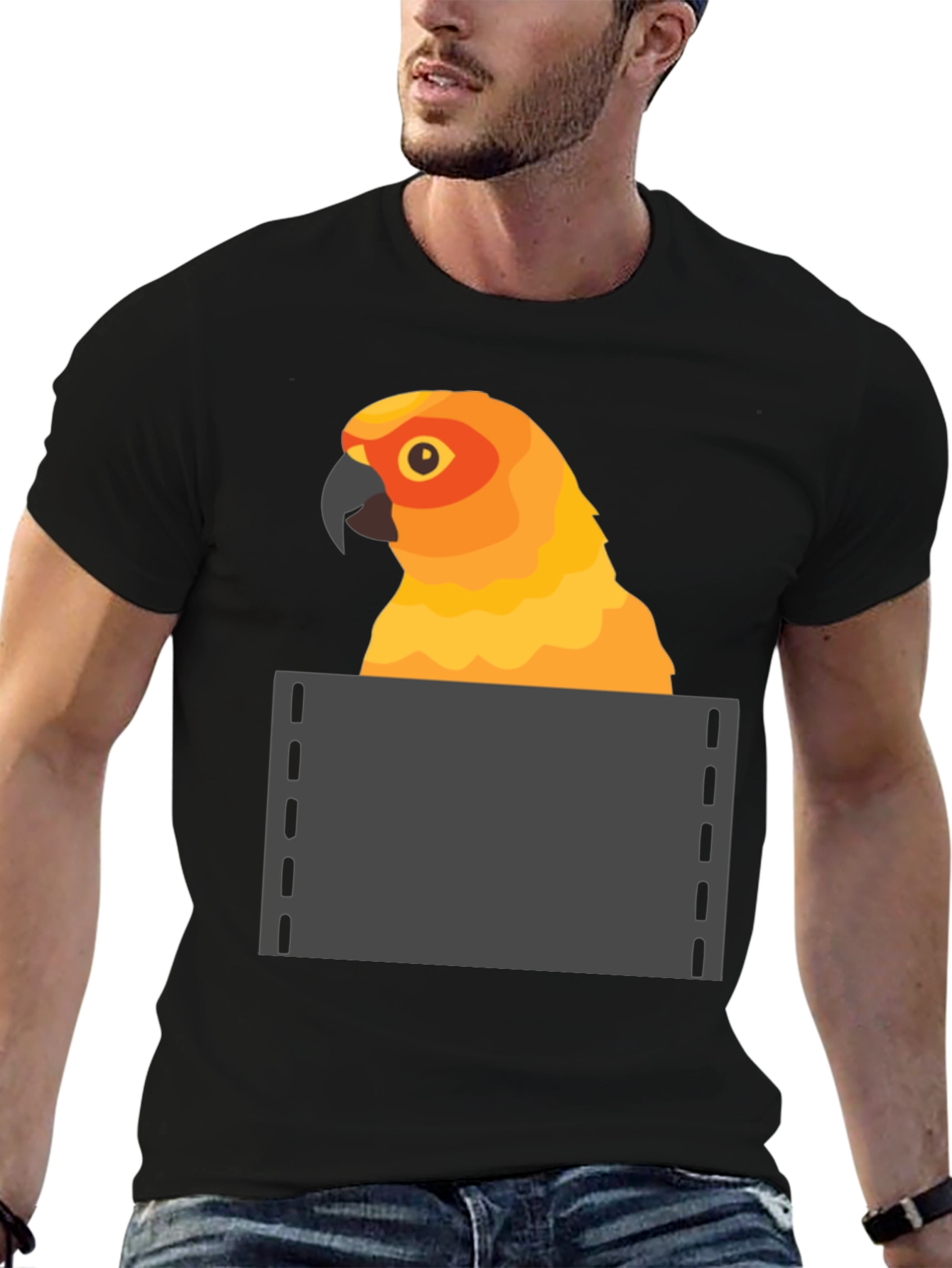 Parrot in Pocket Graphic Tee - Fun Animal T-Shirt