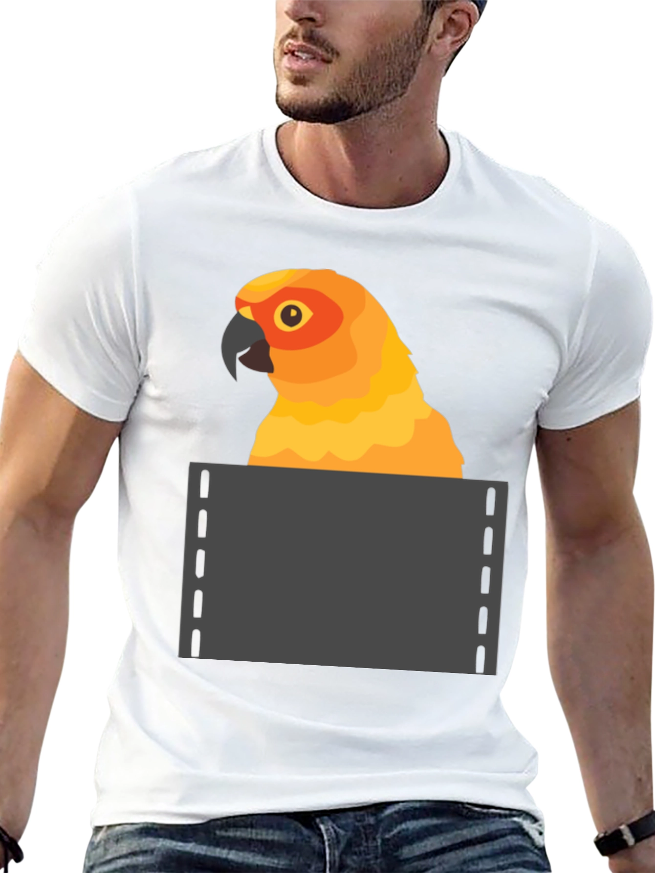 Parrot in Pocket Graphic Tee - Fun Animal T-Shirt