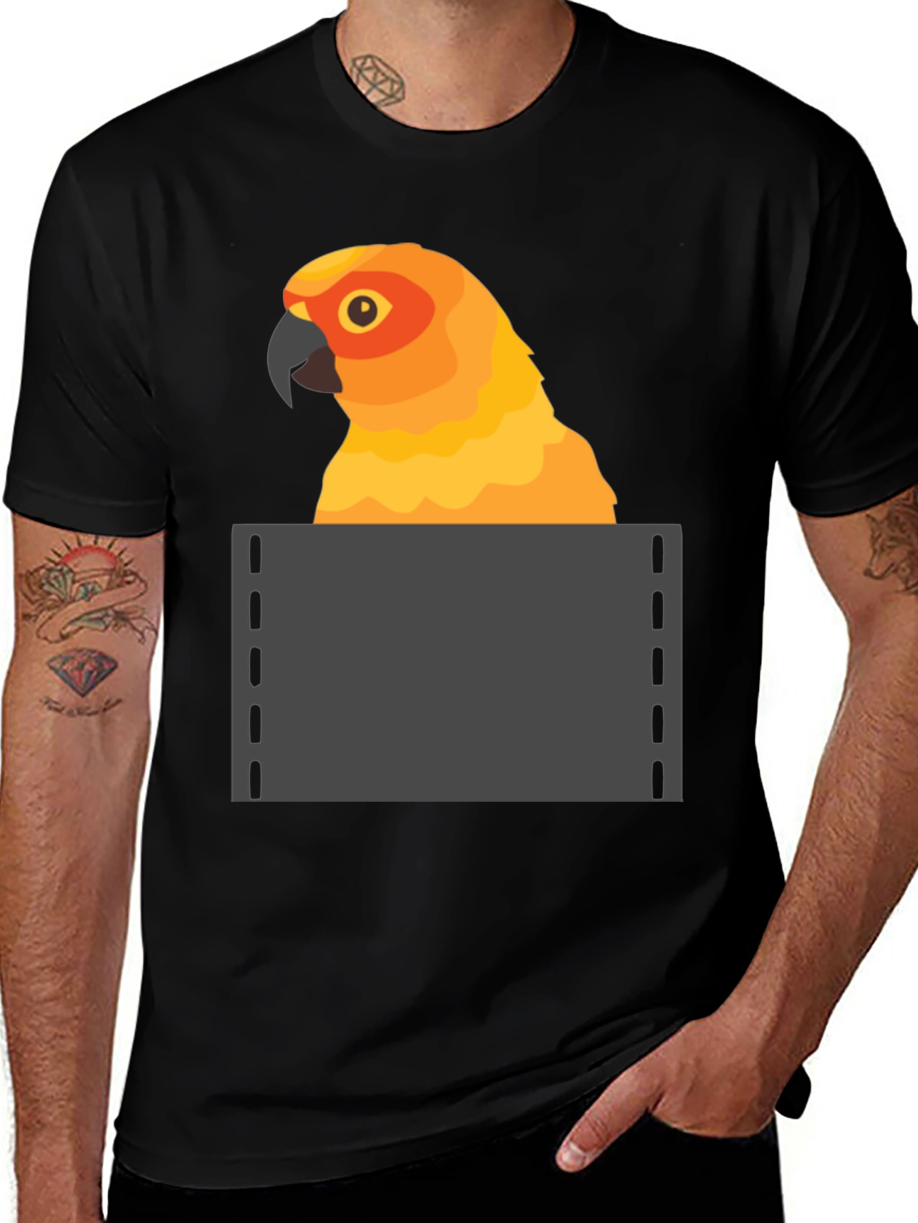 Parrot in Pocket Graphic Tee - Fun Animal T-Shirt