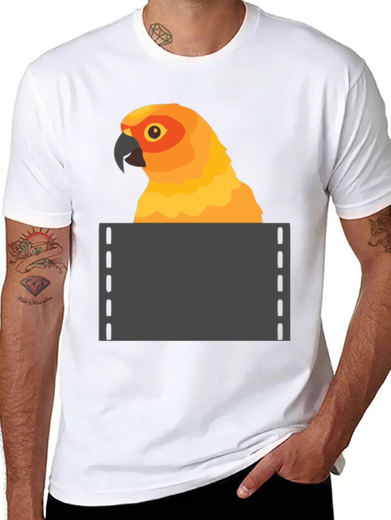 Parrot in Pocket Graphic Tee - Fun Animal T-Shirt
