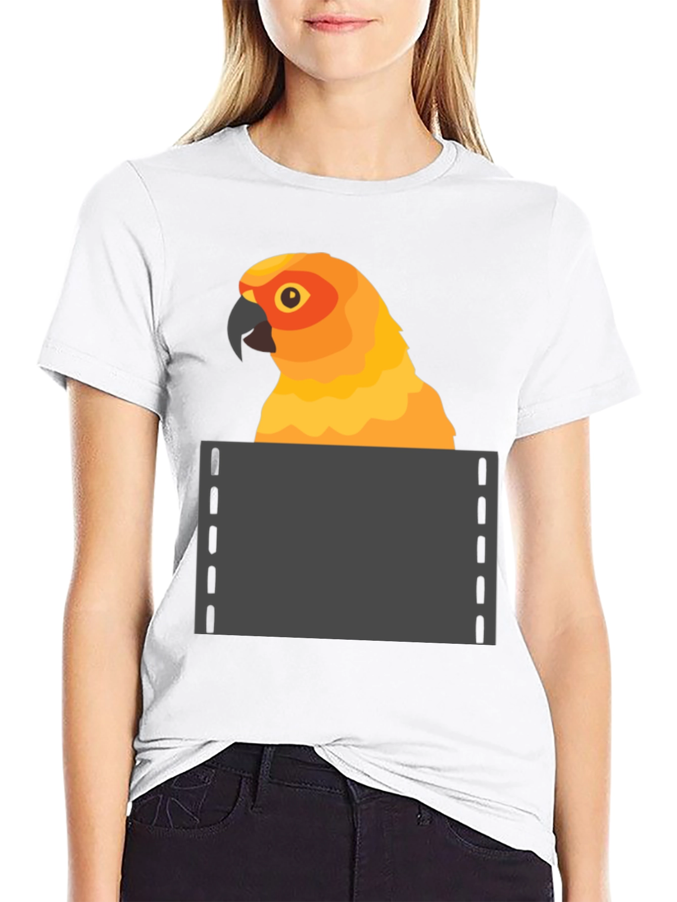 Parrot in Pocket Graphic Tee - Fun Animal T-Shirt