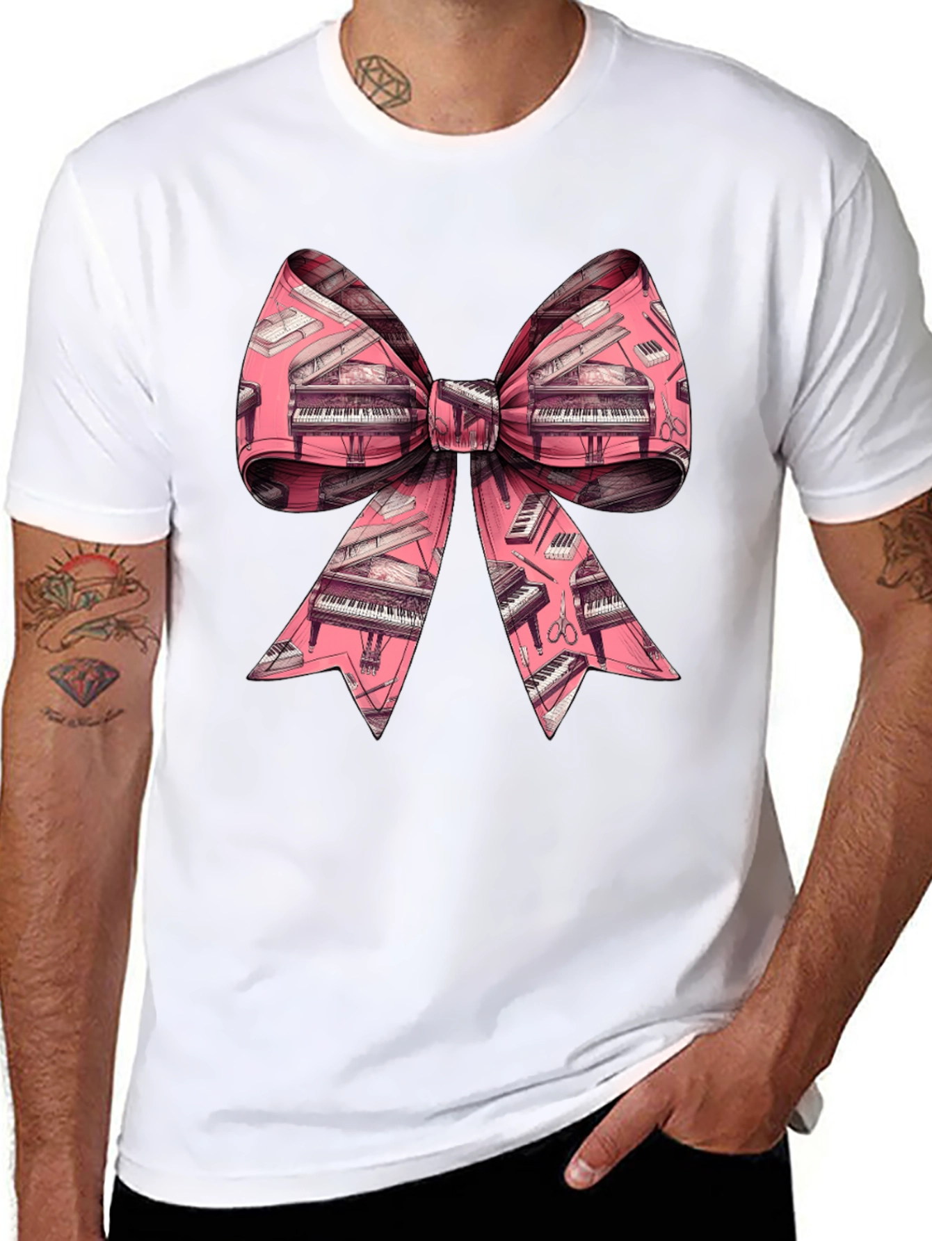 Piano Bow Graphic Tee - Unique Musical Style