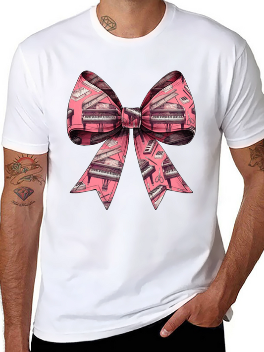 Piano Bow Graphic Tee - Unique Musical Style