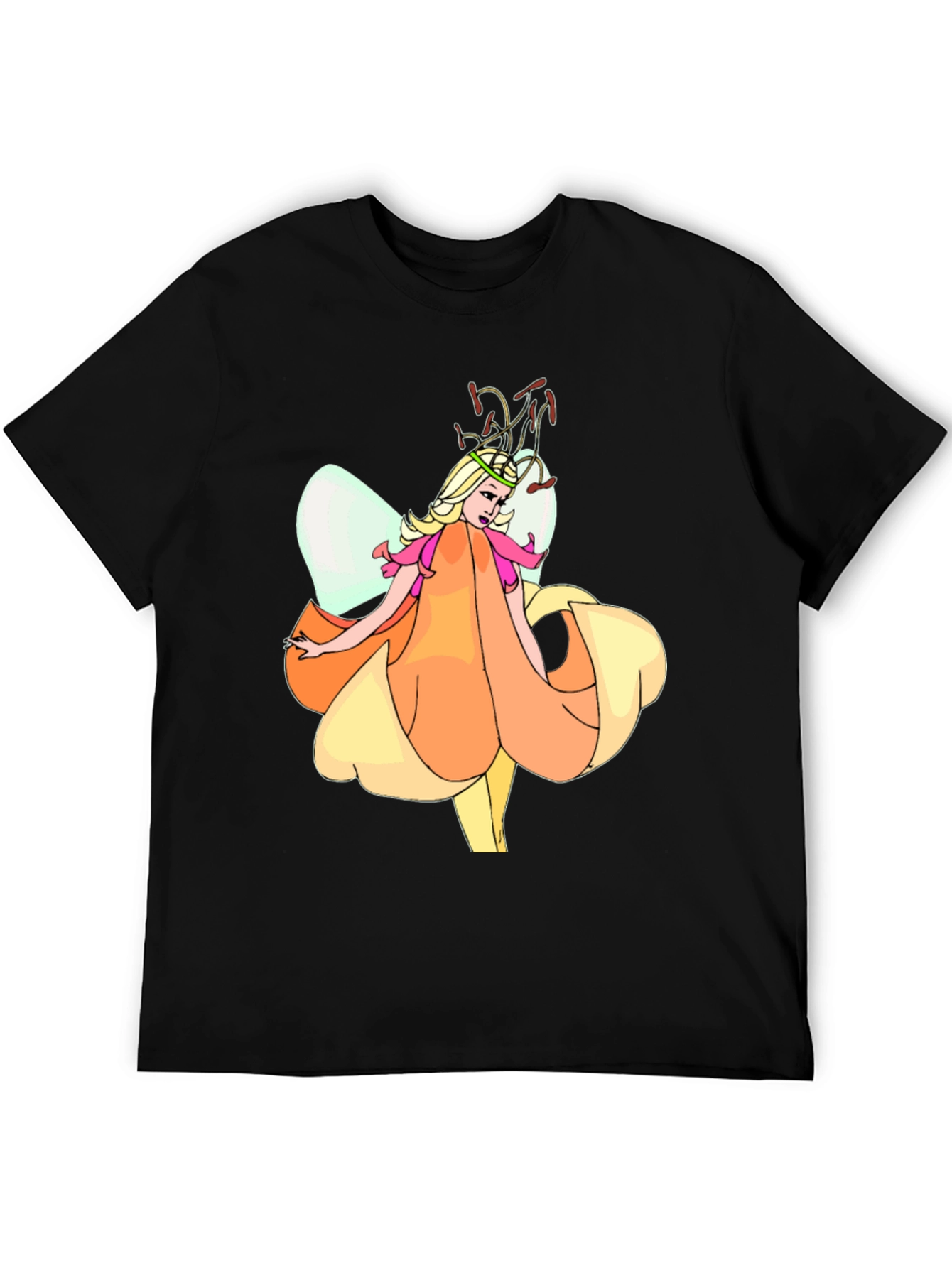 Fairy Flower Graphic T-Shirt - Black Cotton Tee