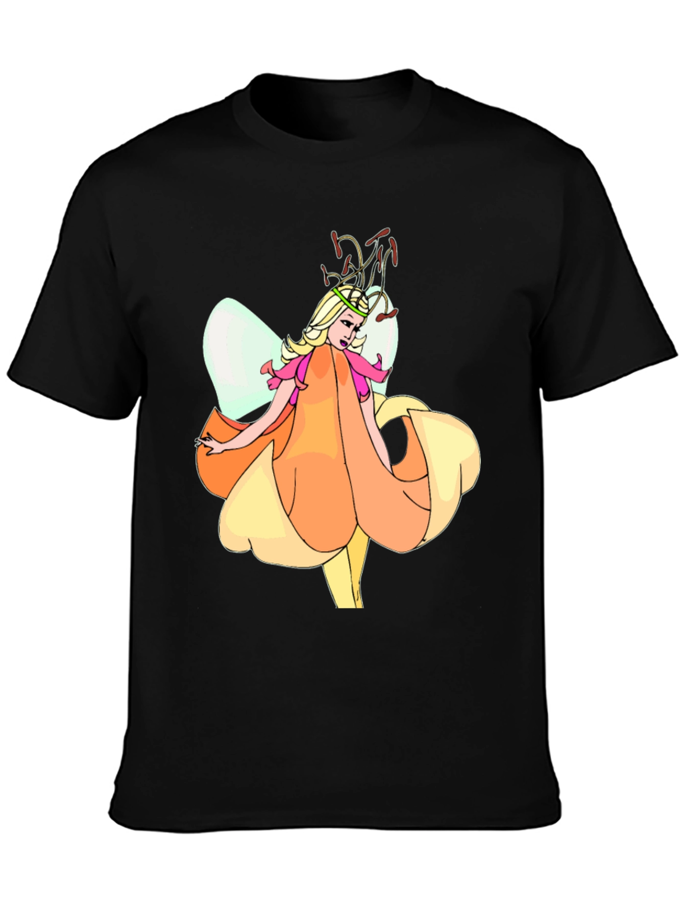 Fairy Flower Graphic T-Shirt - Black Cotton Tee