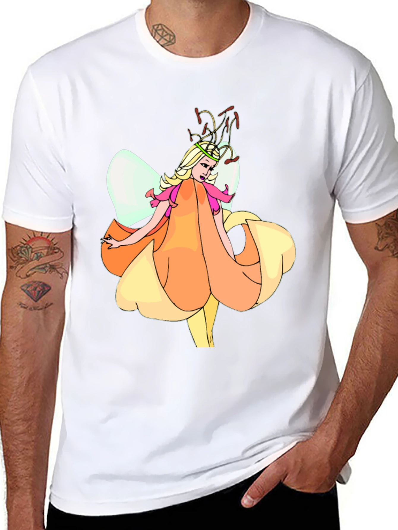 Fairy Flower Graphic T-Shirt - Black Cotton Tee