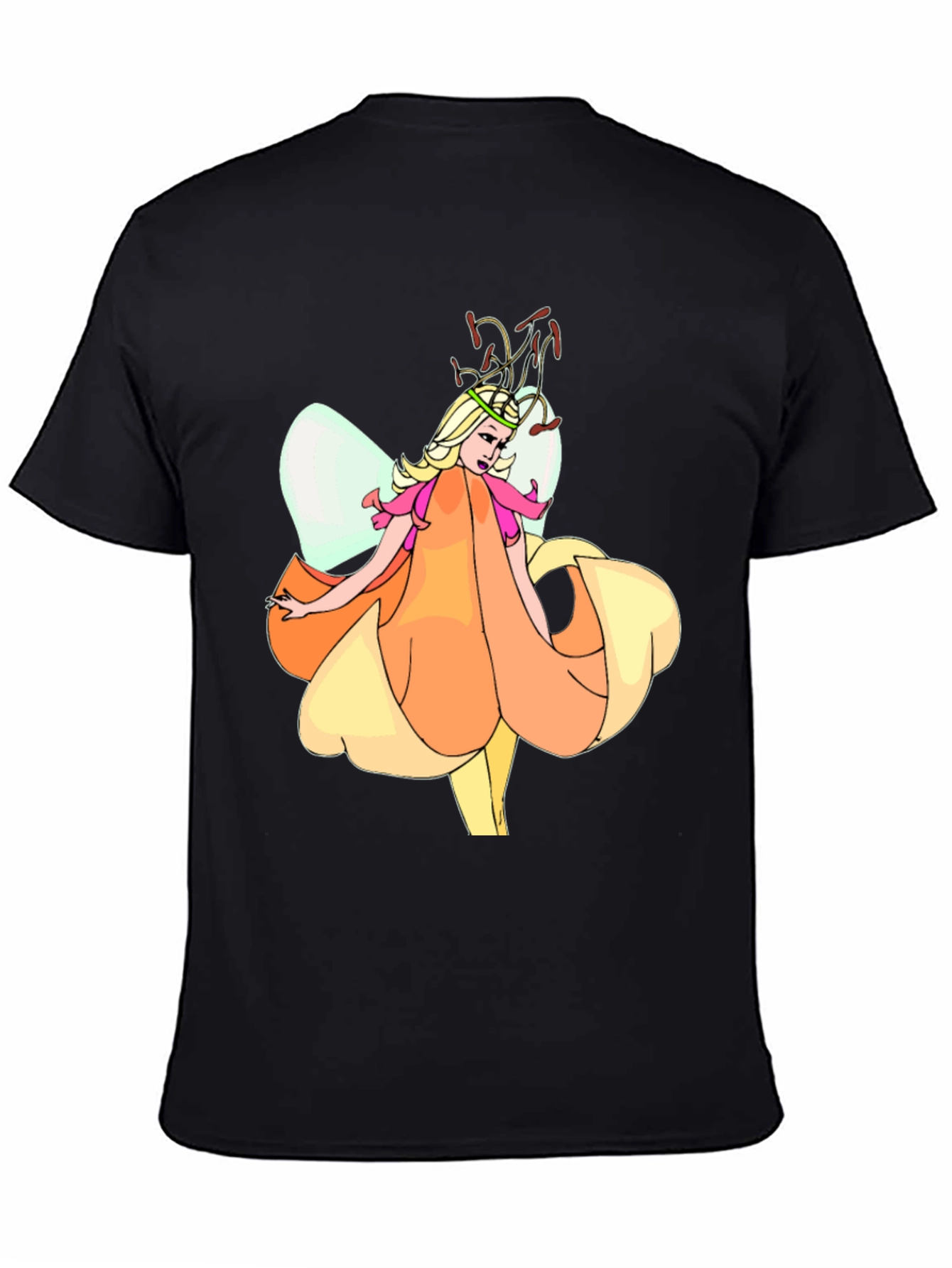 Fairy Flower Graphic T-Shirt - Black Cotton Tee