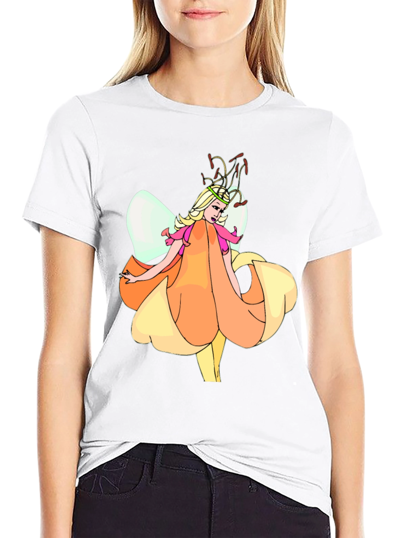 Fairy Flower Graphic T-Shirt - Black Cotton Tee