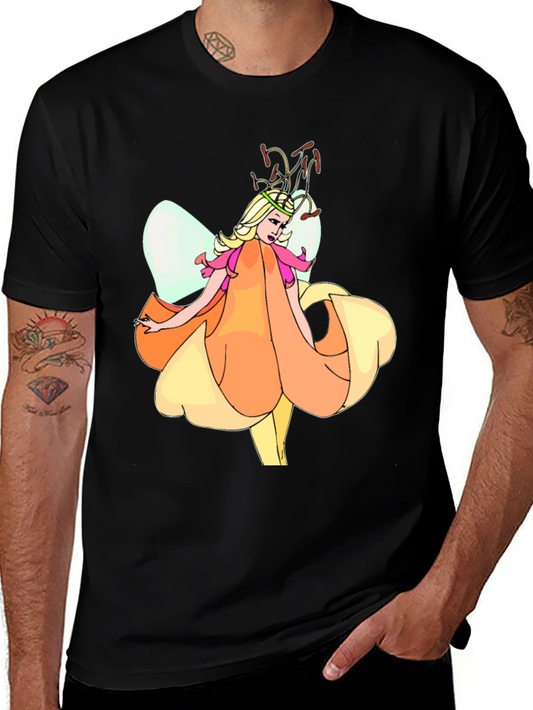 Fairy Flower Graphic T-Shirt - Black Cotton Tee