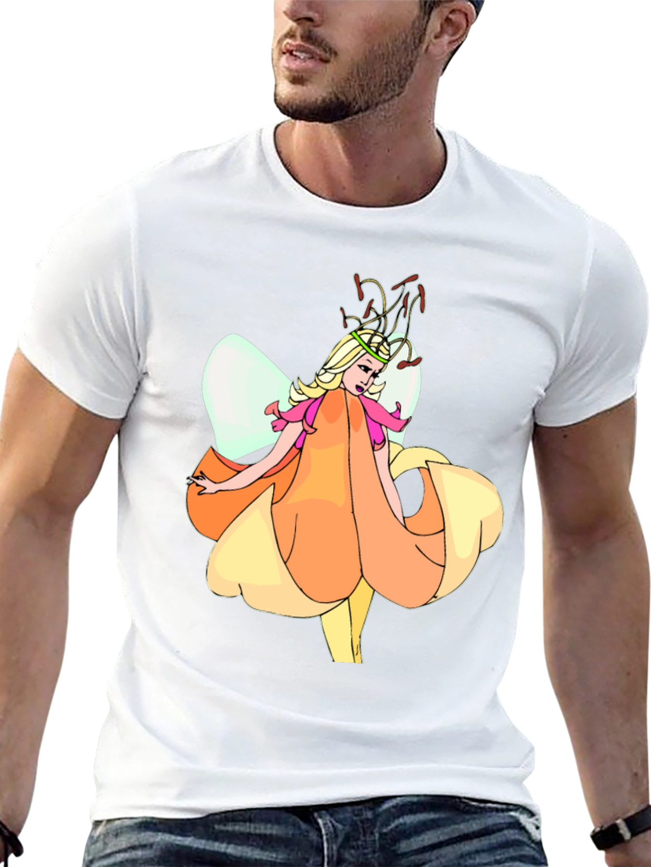 Fairy Flower Graphic T-Shirt - Black Cotton Tee