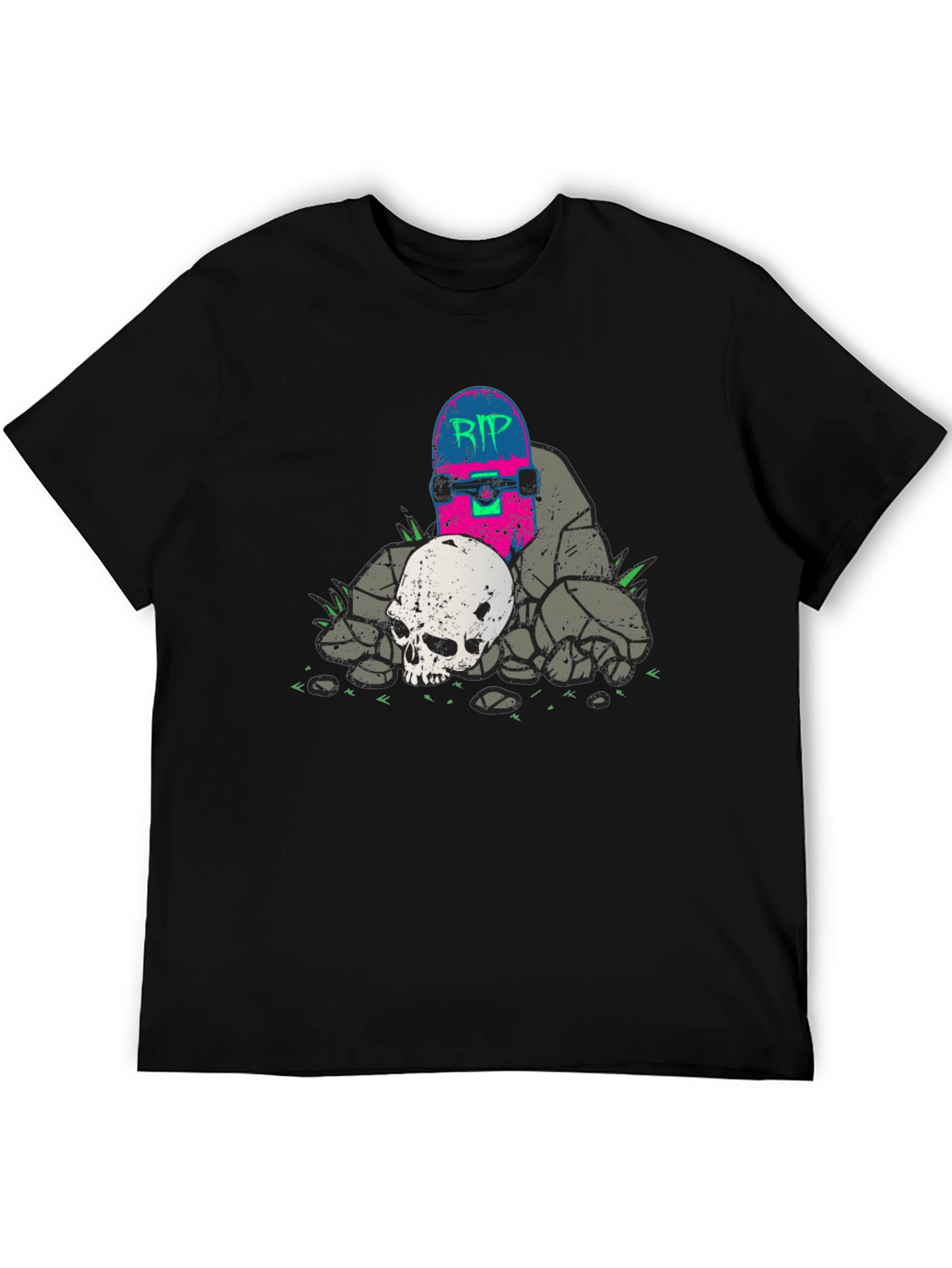 Skateboard & Skull Graphic T-Shirt - RIP Design