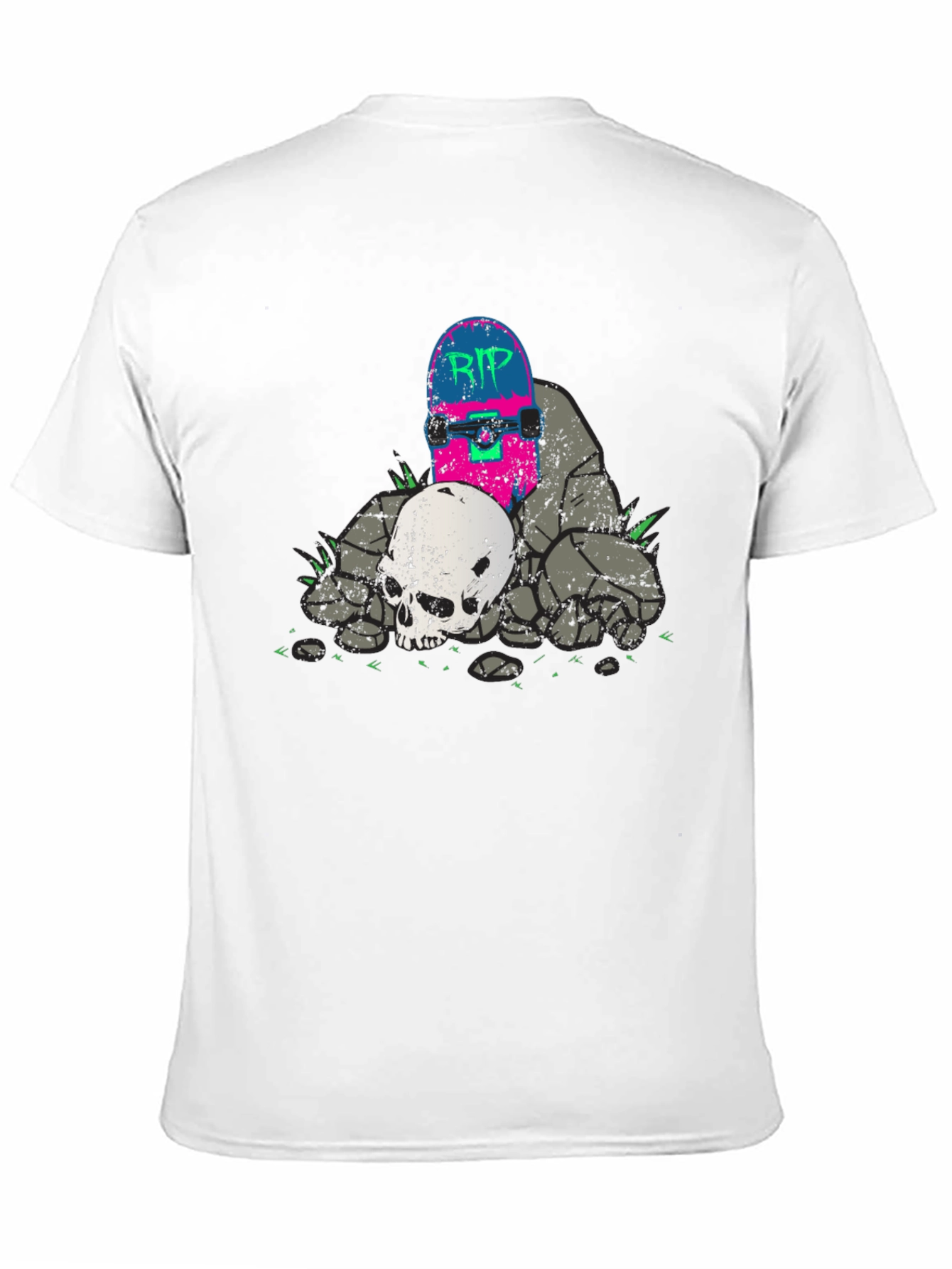 Skateboard & Skull Graphic T-Shirt - RIP Design