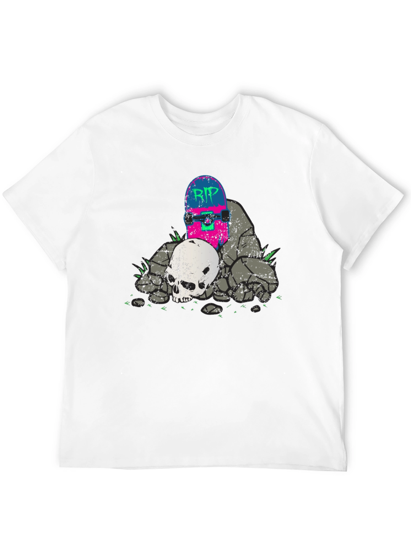 Skateboard & Skull Graphic T-Shirt - RIP Design