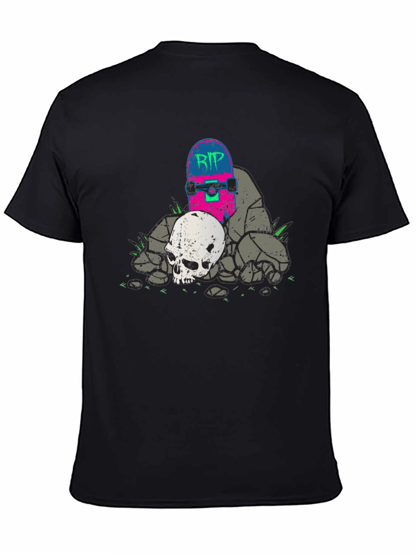 Skateboard & Skull Graphic T-Shirt - RIP Design