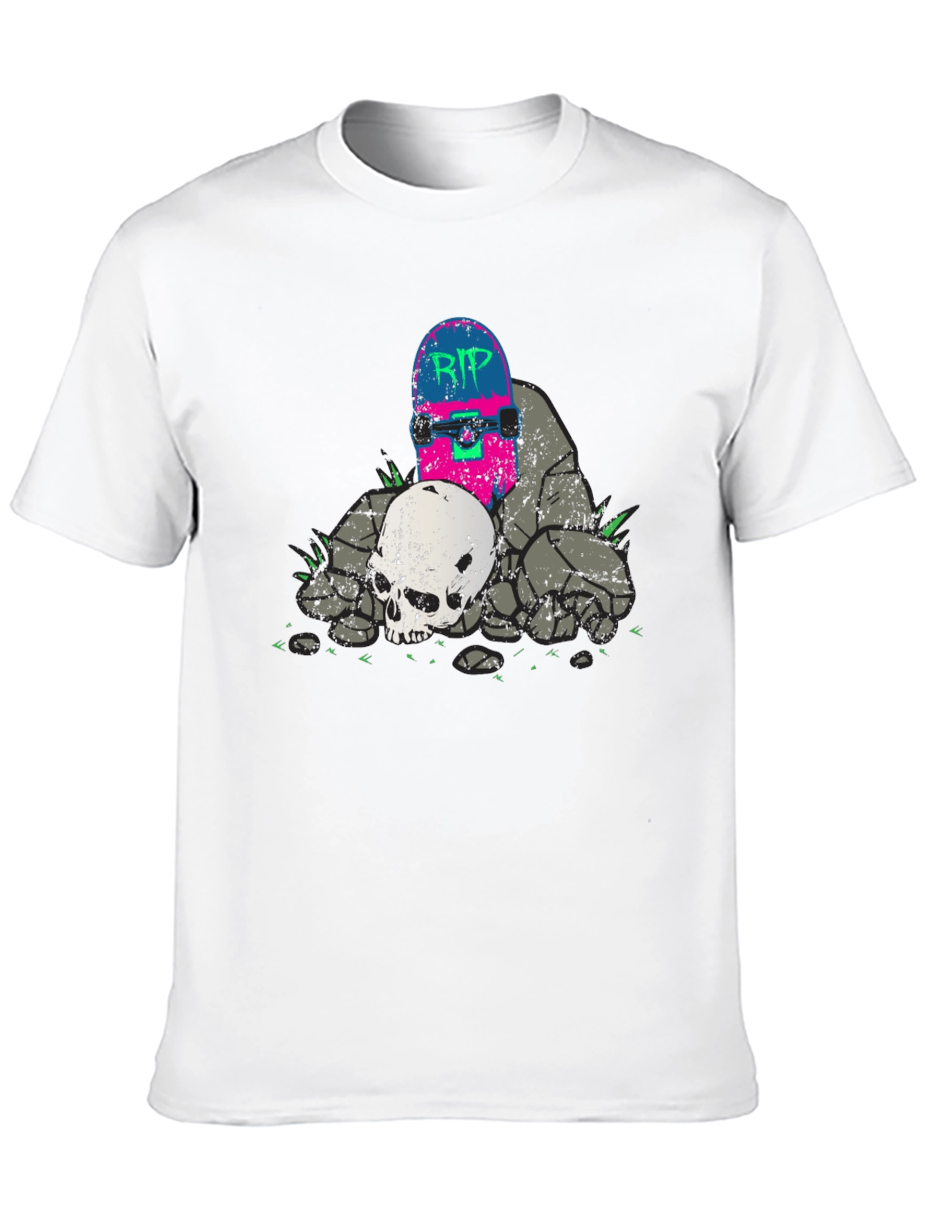 Skateboard & Skull Graphic T-Shirt - RIP Design