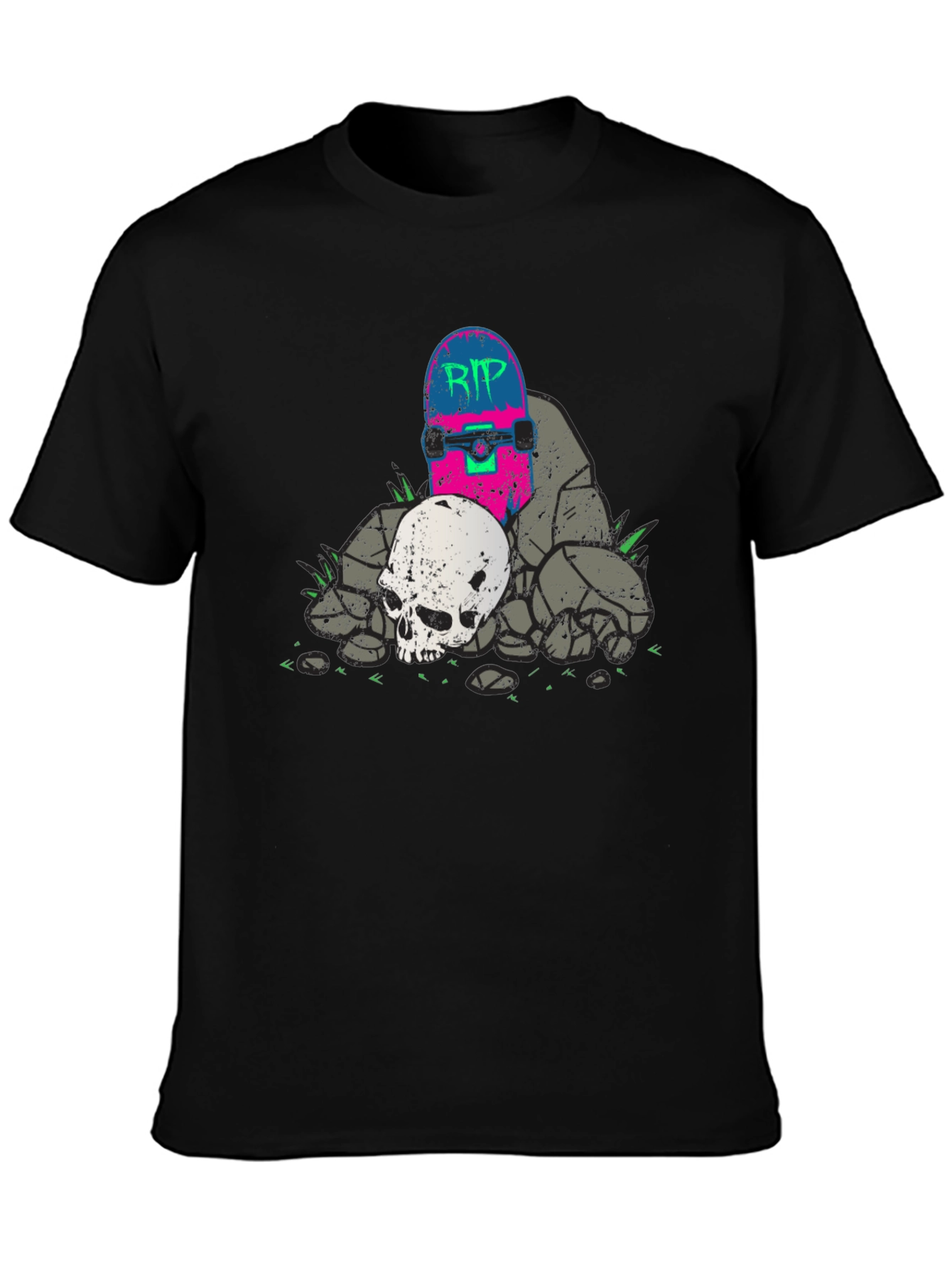 Skateboard & Skull Graphic T-Shirt - RIP Design