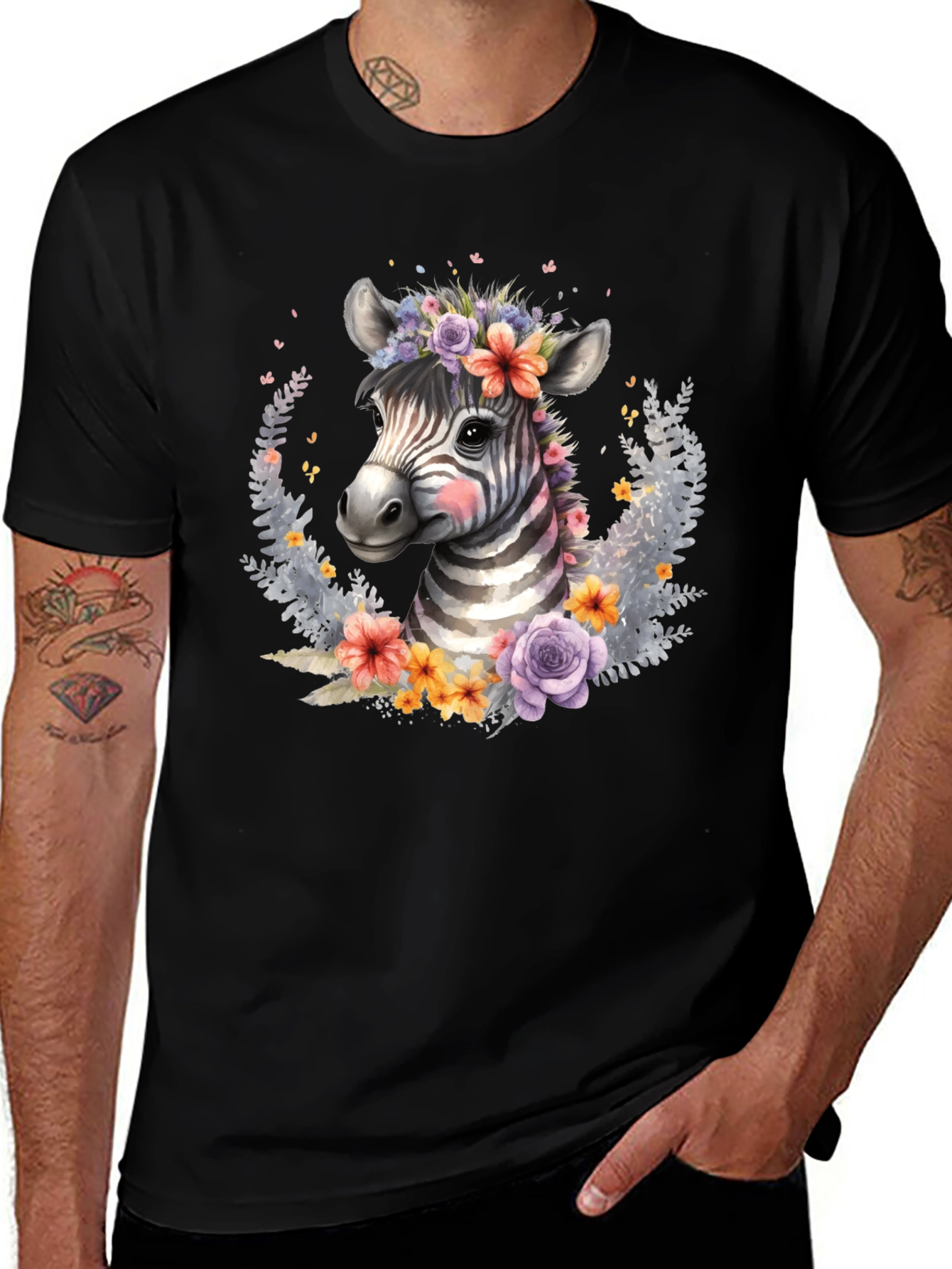 Floral Zebra Graphic T-Shirt - Unisex
