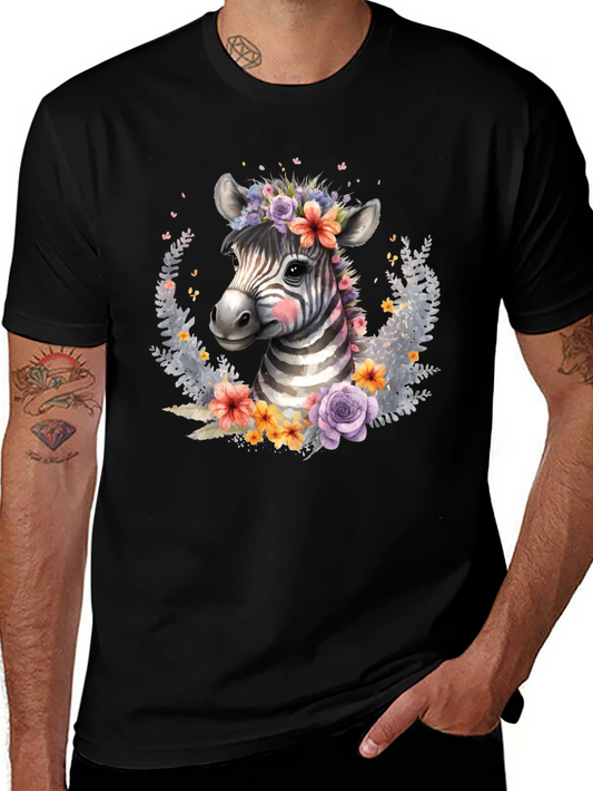 Floral Zebra Graphic T-Shirt - Unisex
