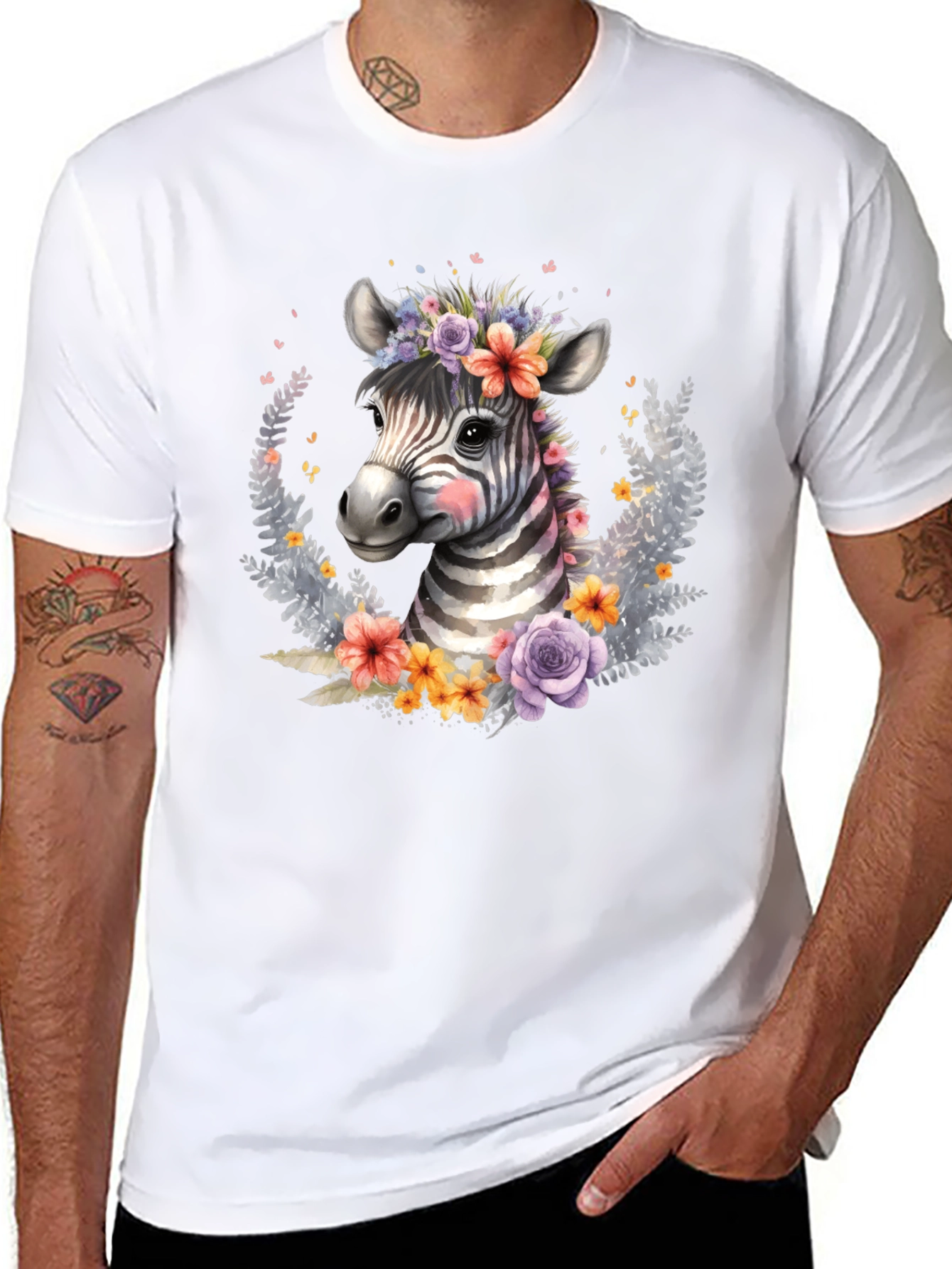 Floral Zebra Graphic T-Shirt - Unisex