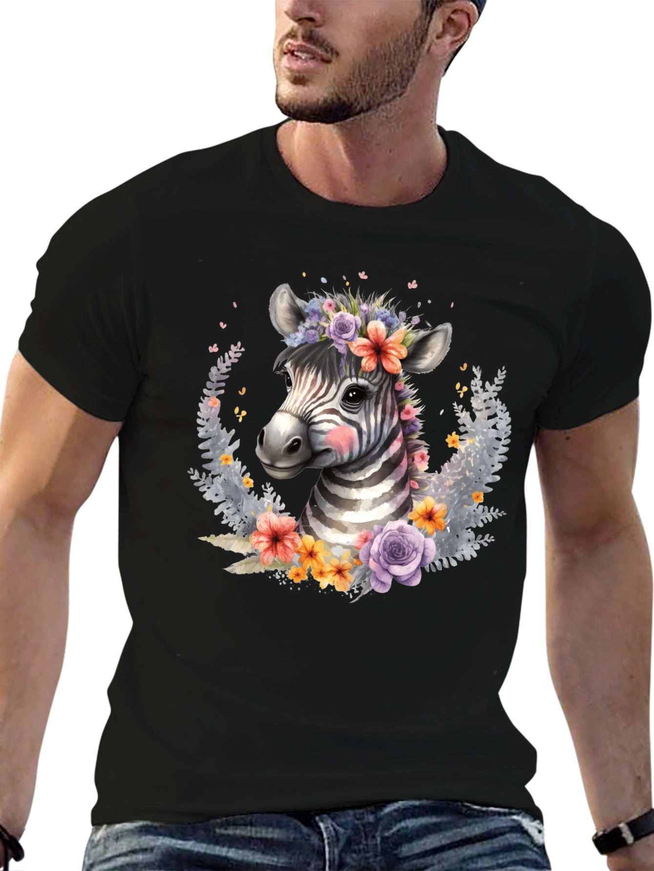 Floral Zebra Graphic T-Shirt - Unisex
