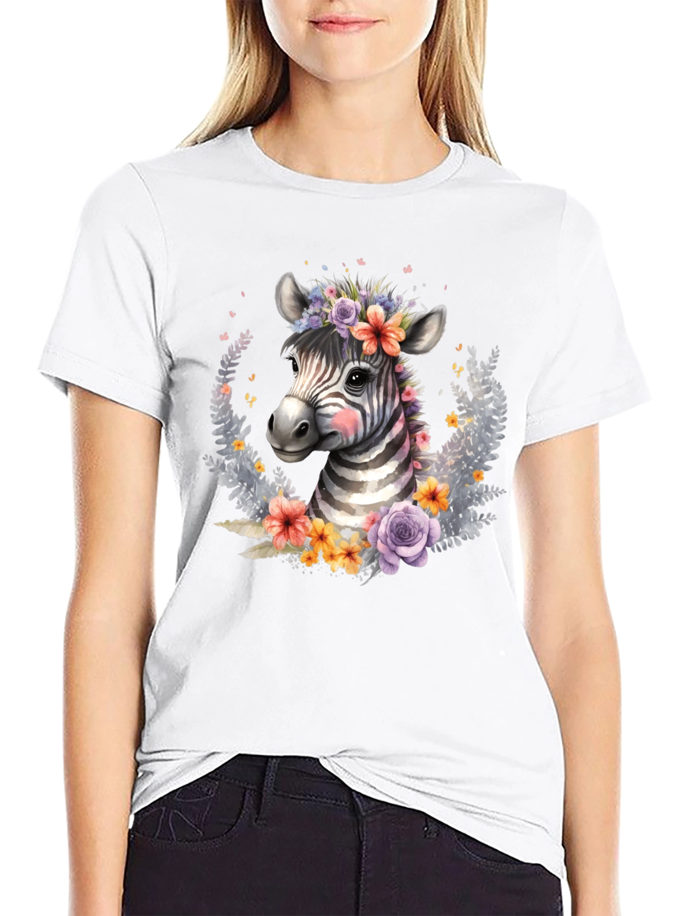 Floral Zebra Graphic T-Shirt - Unisex