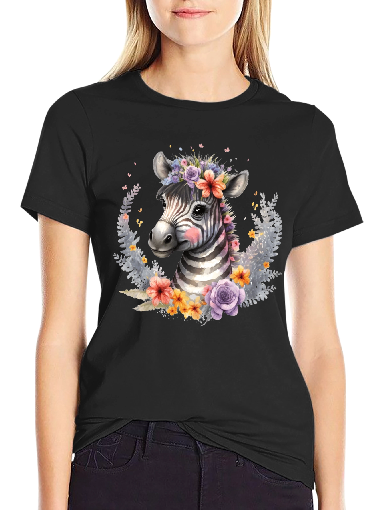 Floral Zebra Graphic T-Shirt - Unisex