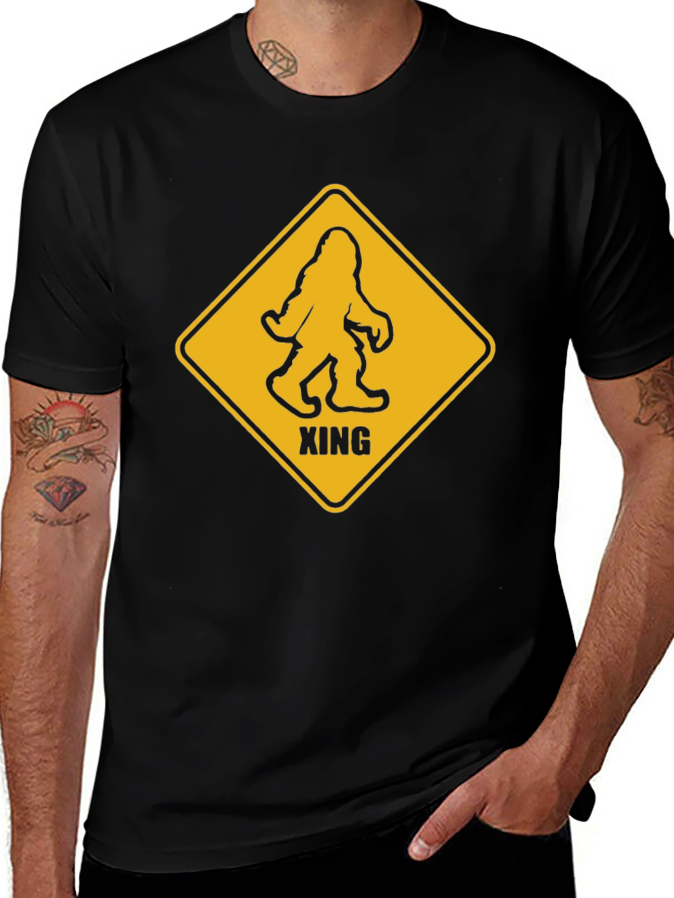 Bigfoot Crossing Graphic T-Shirt - Novelty Tee