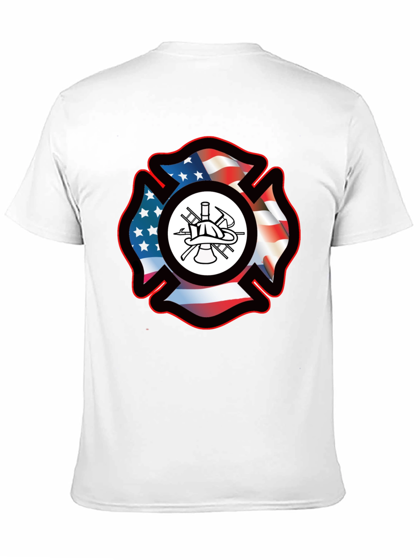Firefighter Maltese Cross USA Flag T-Shirt