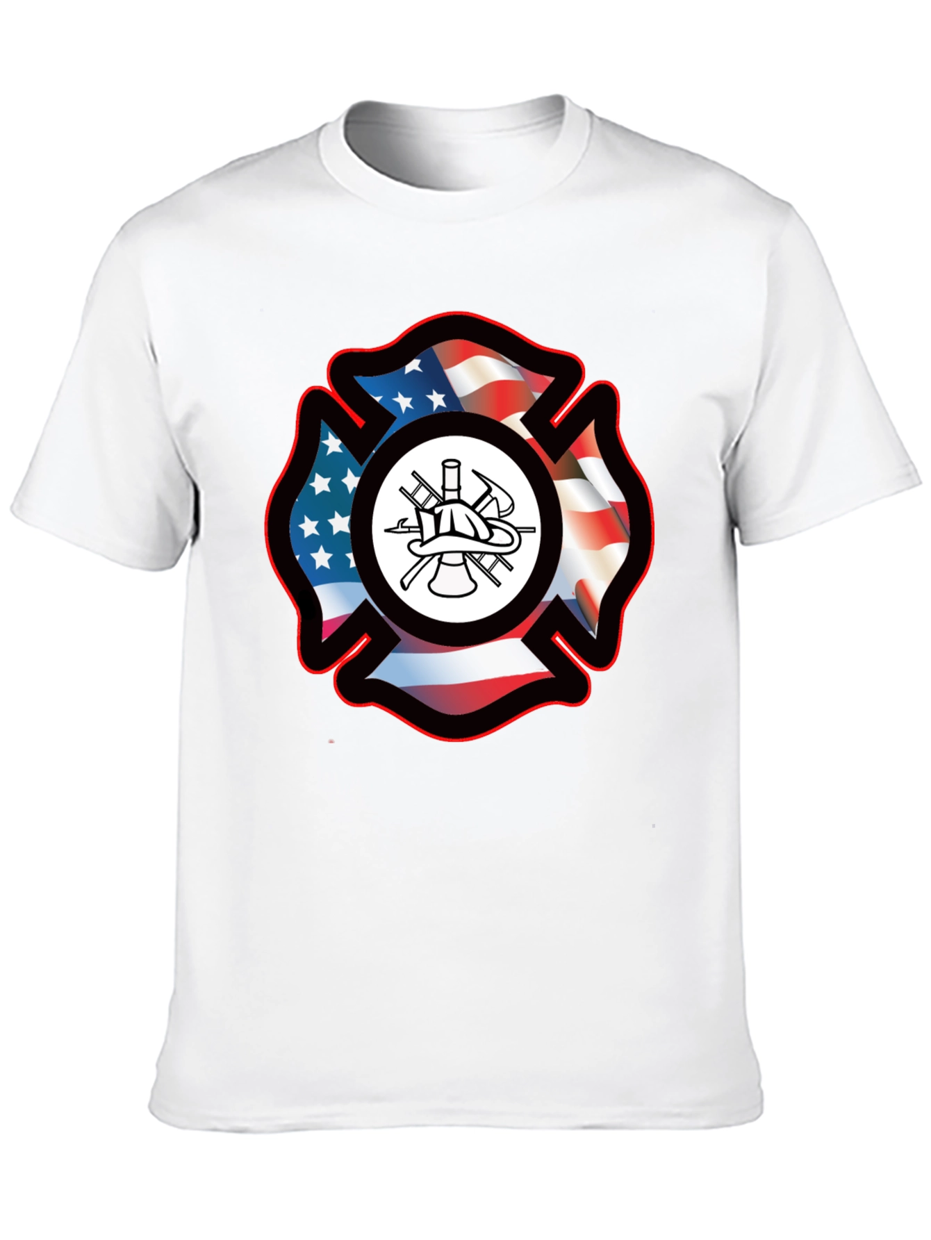Firefighter Maltese Cross USA Flag T-Shirt