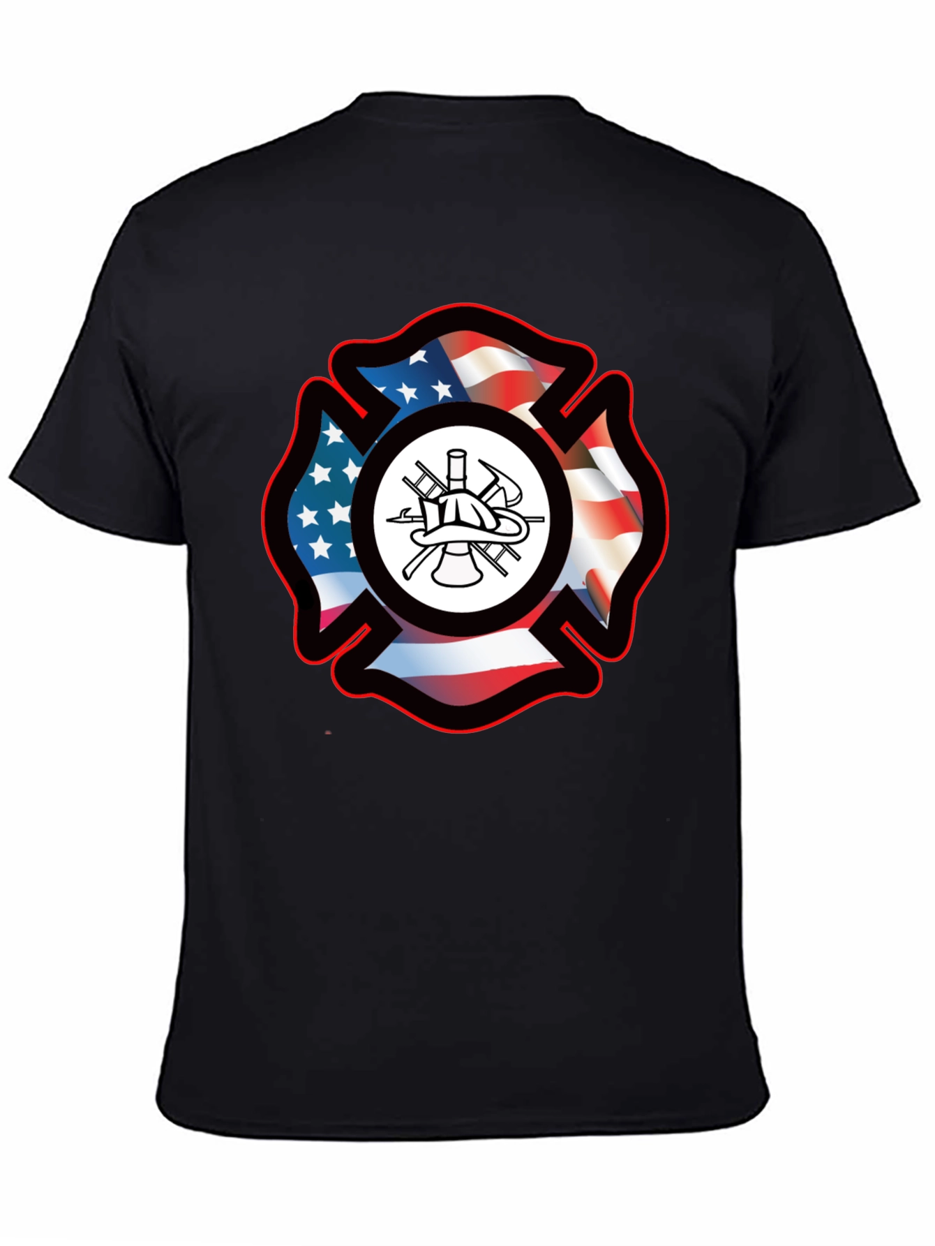 Firefighter Maltese Cross USA Flag T-Shirt
