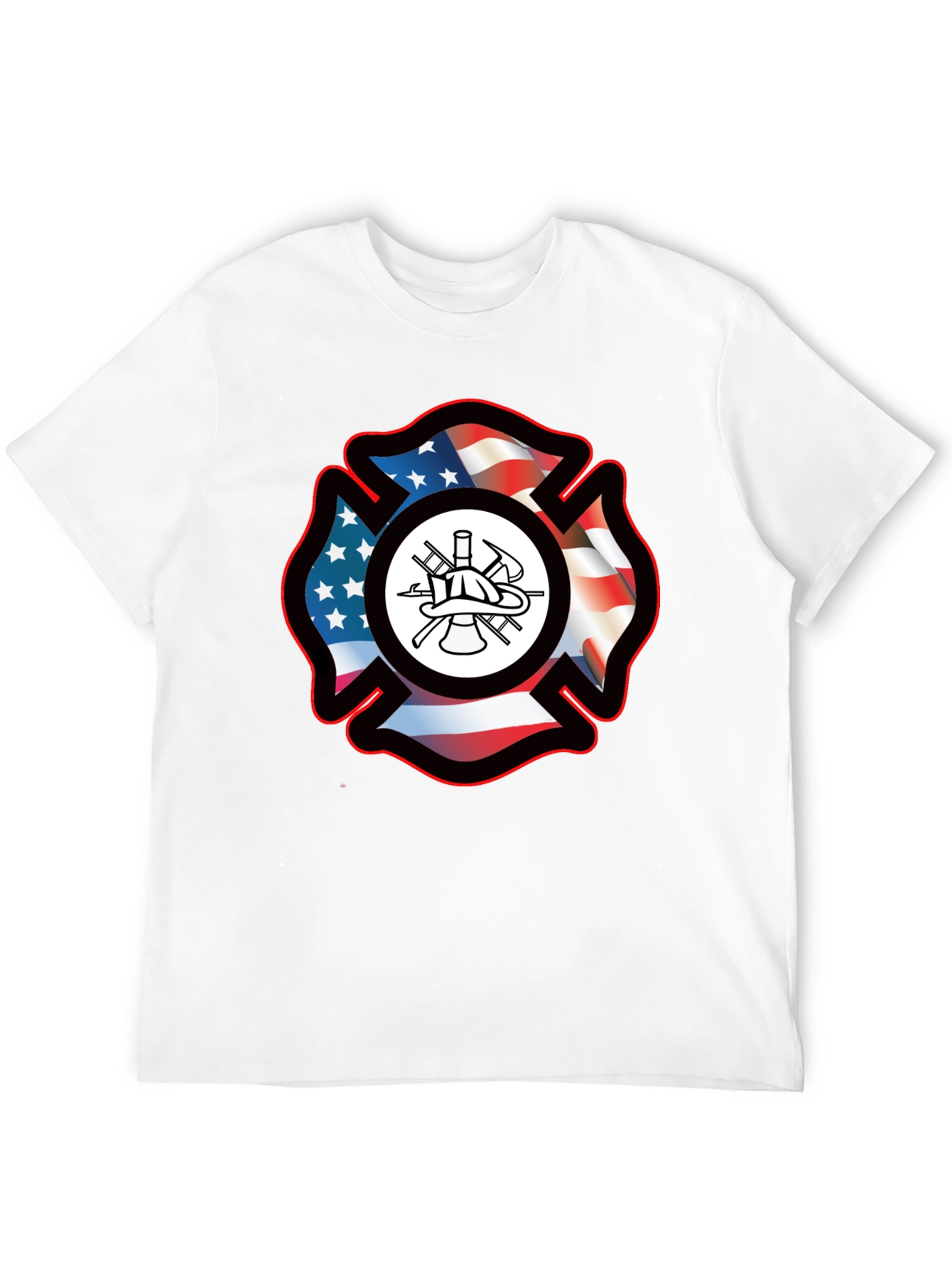 Firefighter Maltese Cross USA Flag T-Shirt