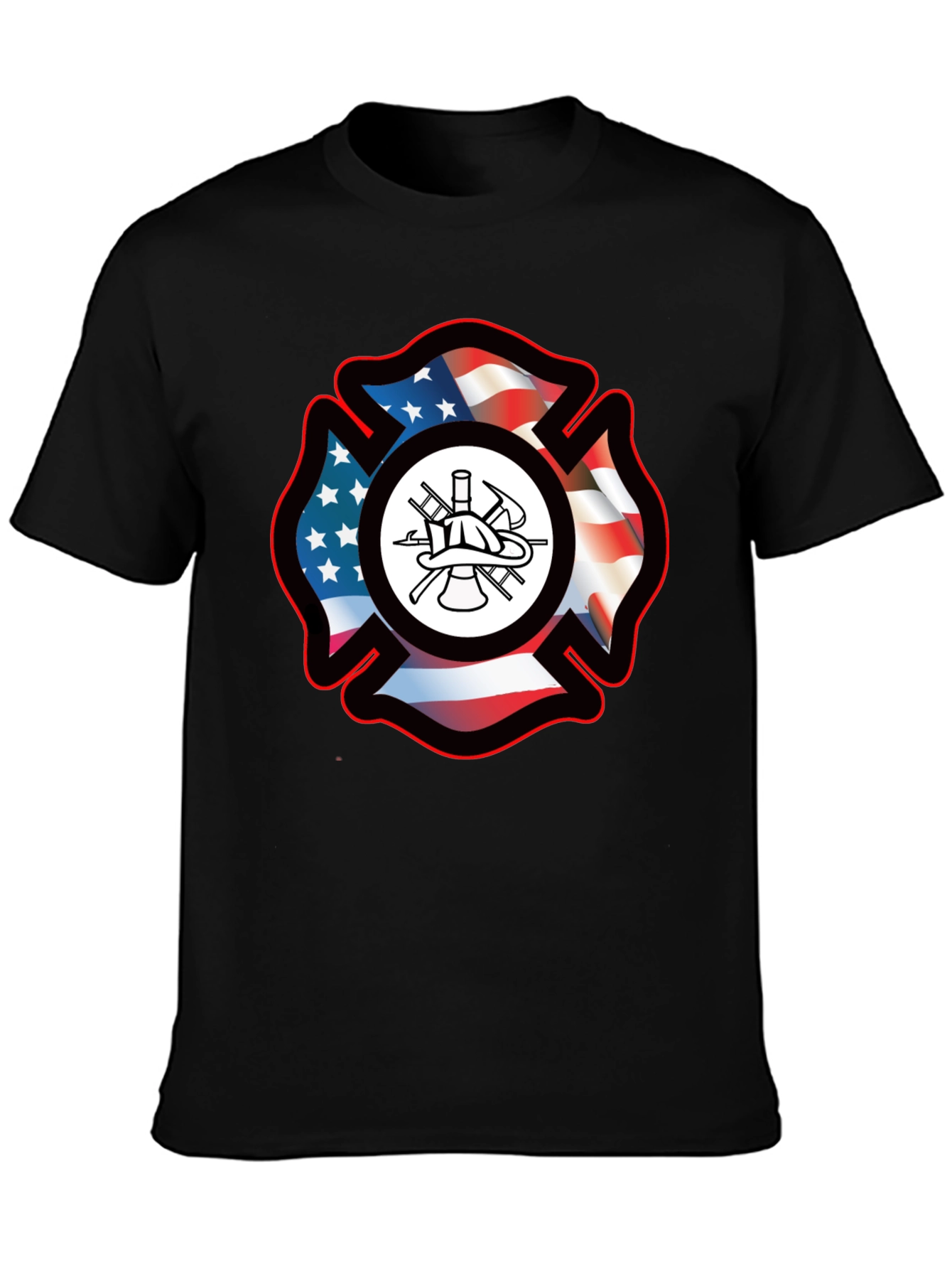Firefighter Maltese Cross USA Flag T-Shirt