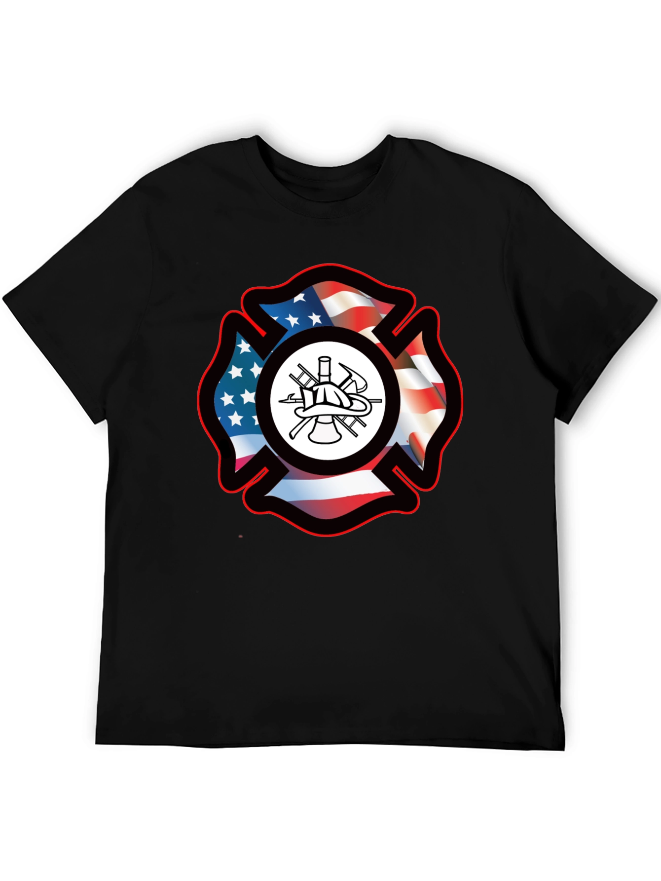 Firefighter Maltese Cross USA Flag T-Shirt