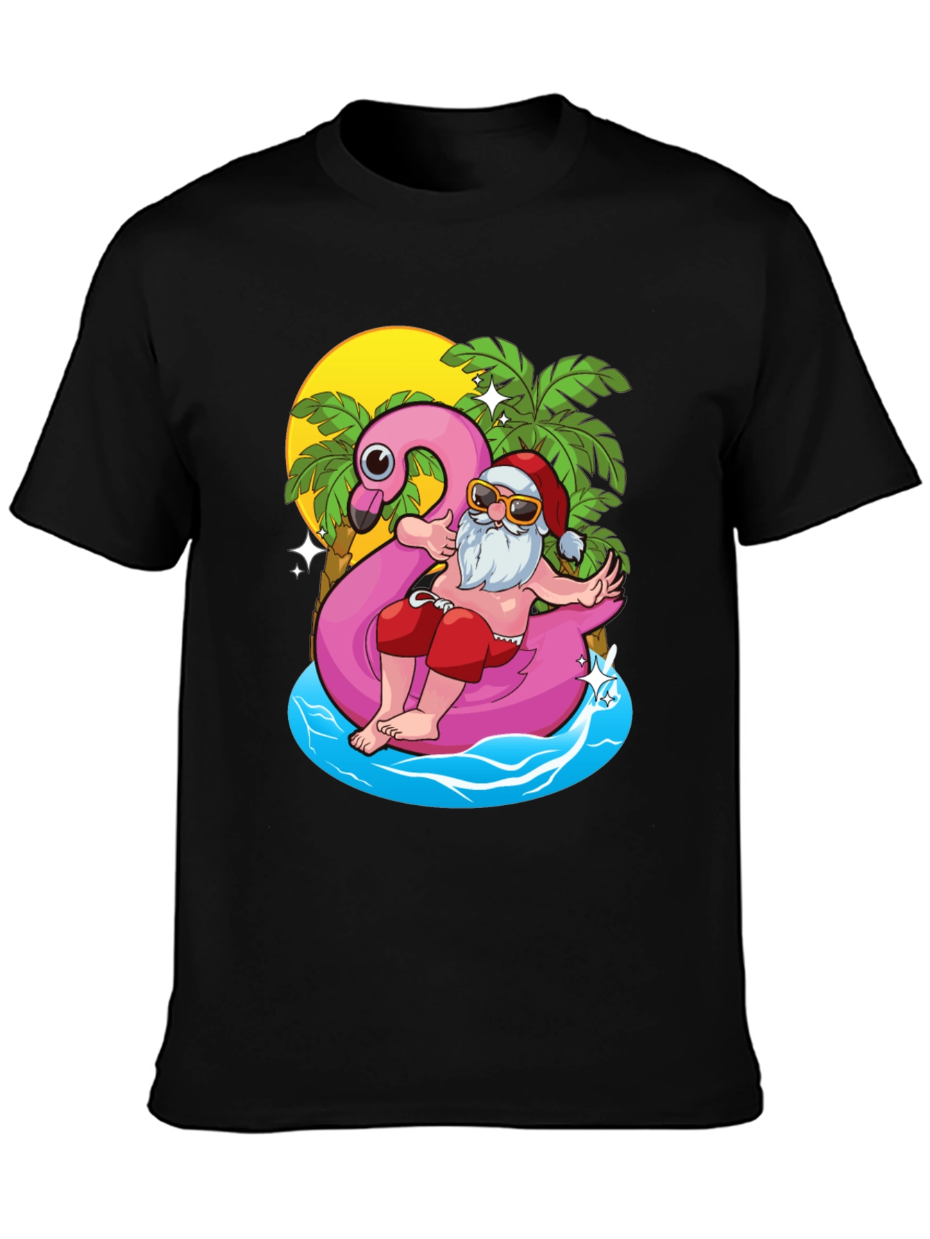Summer Santa Flamingo Pool Float T-Shirt
