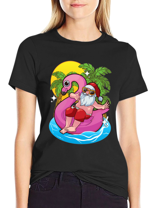 Summer Santa Flamingo Pool Float T-Shirt