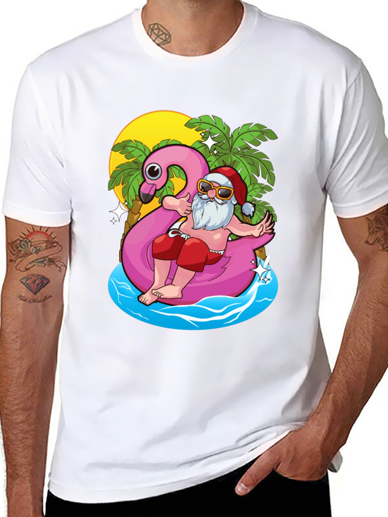 Summer Santa Flamingo Pool Float T-Shirt