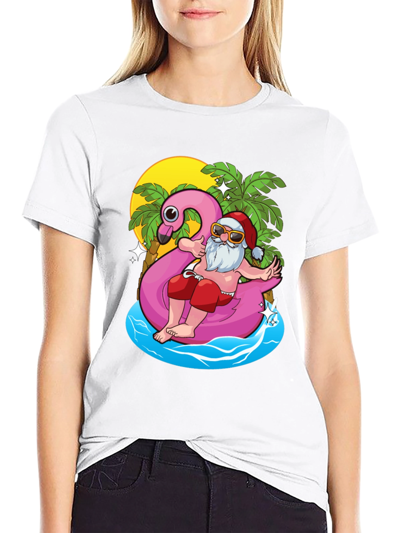 Summer Santa Flamingo Pool Float T-Shirt