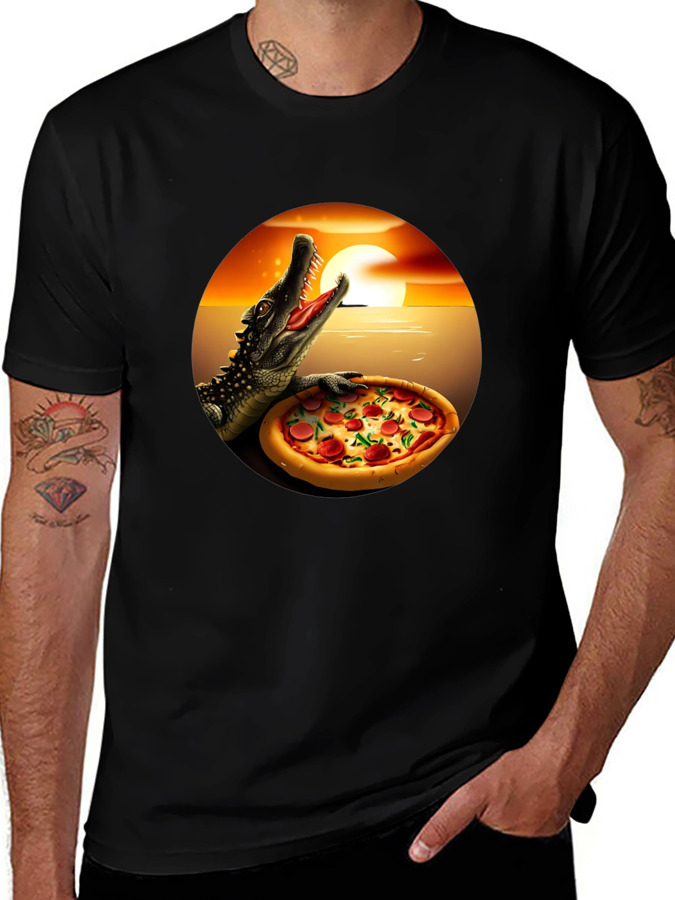 Pizza Gator Graphic T-Shirt - Novelty Design