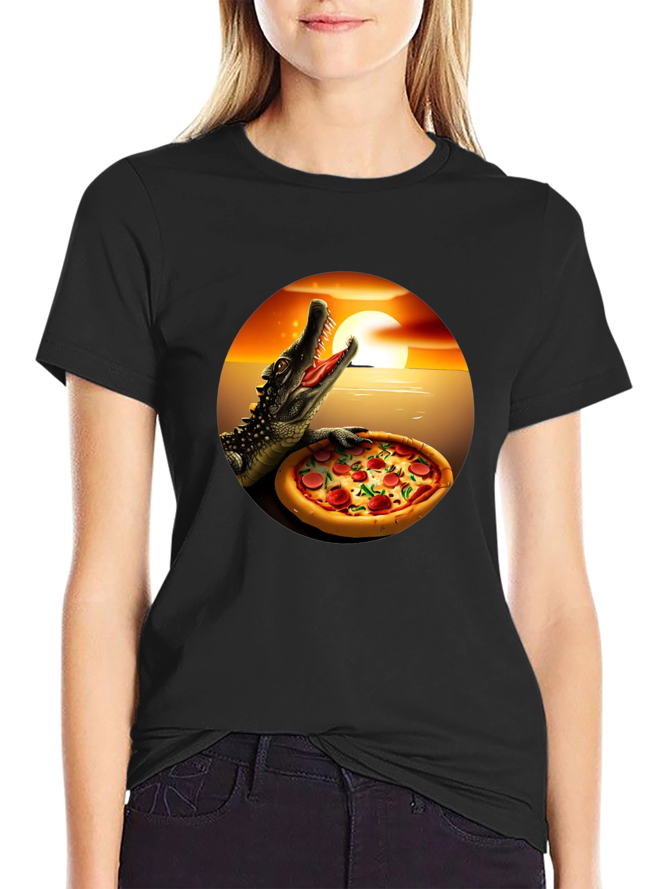 Pizza Gator Graphic T-Shirt - Novelty Design