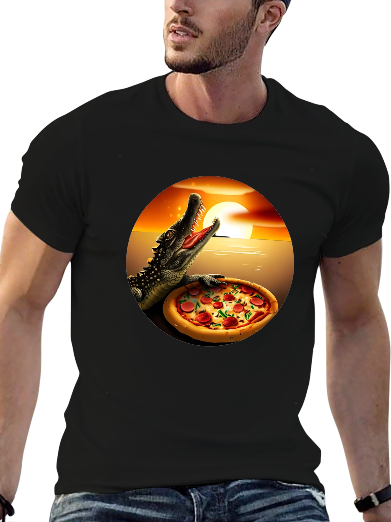Pizza Gator Graphic T-Shirt - Novelty Design