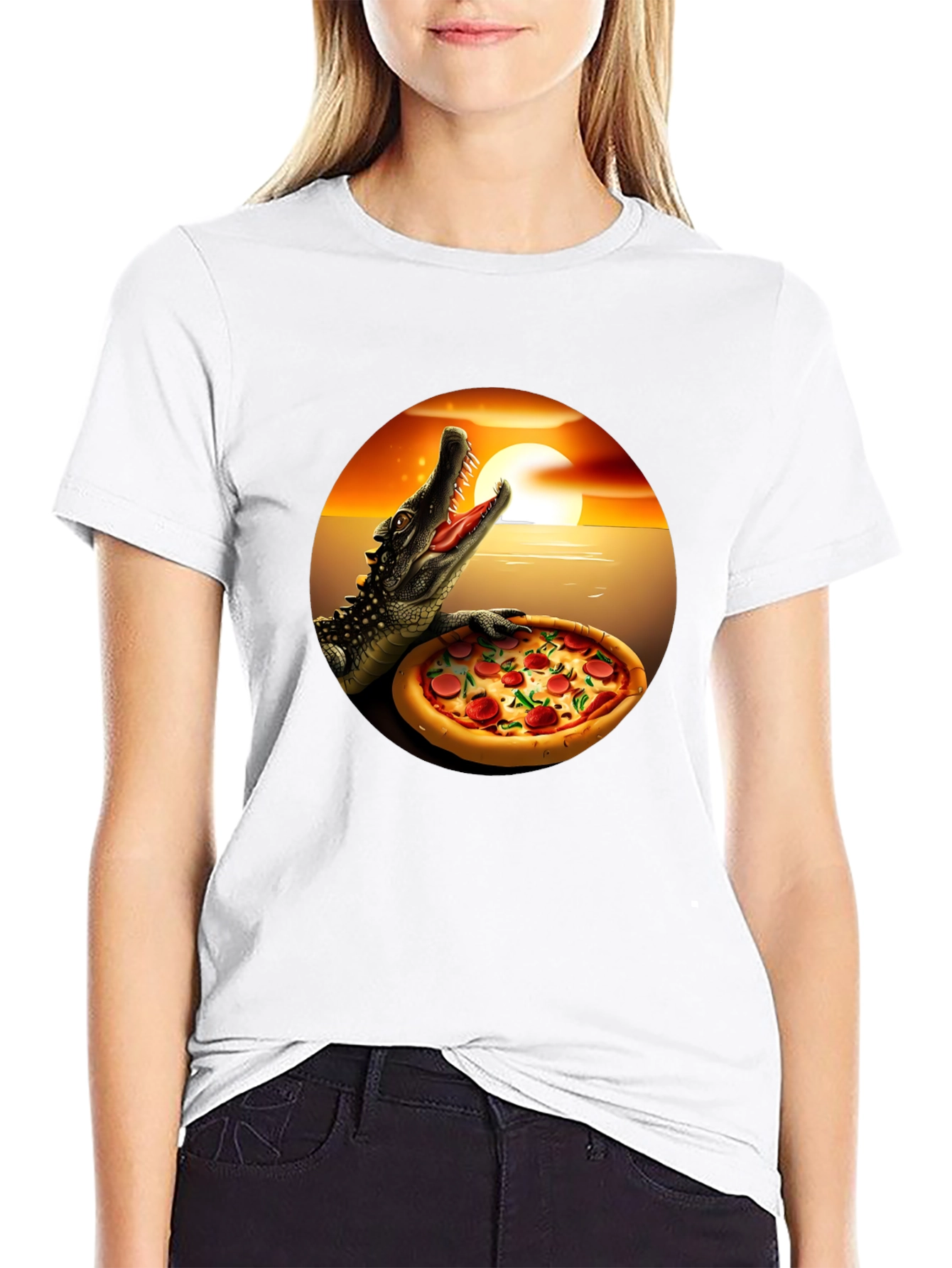 Pizza Gator Graphic T-Shirt - Novelty Design