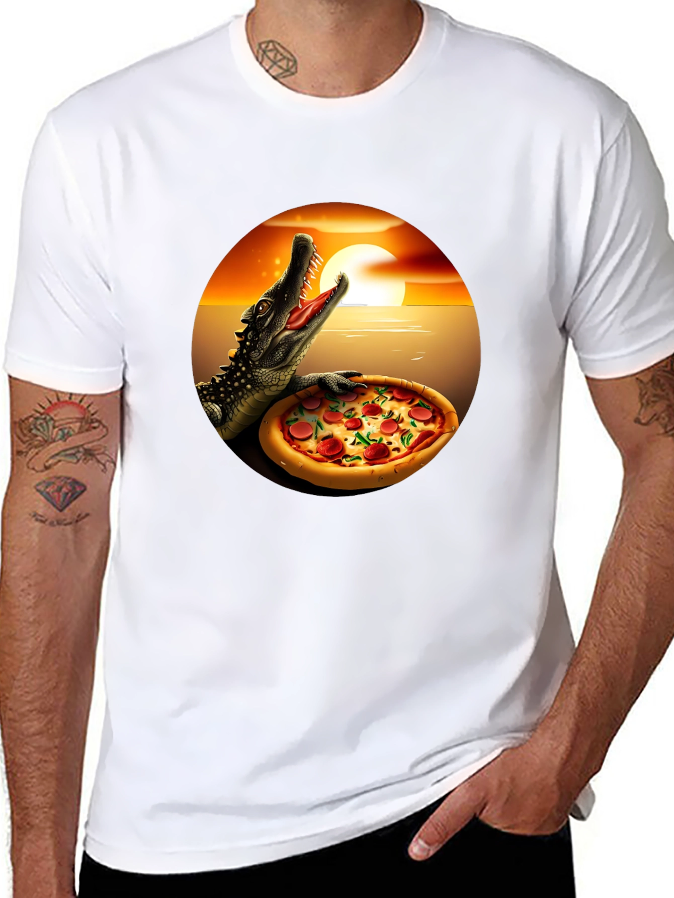 Pizza Gator Graphic T-Shirt - Novelty Design