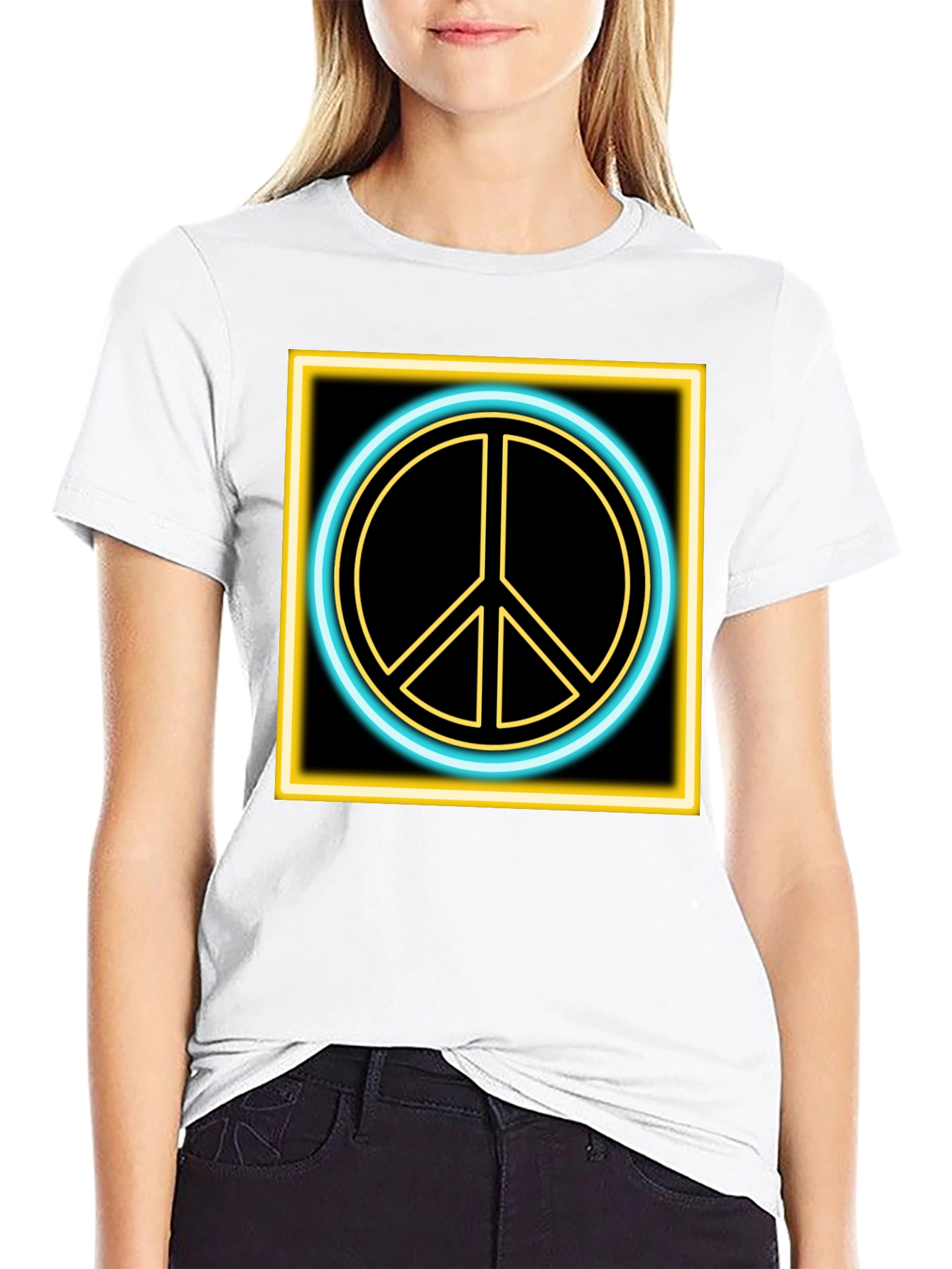 Neon Peace Sign Black T-Shirt