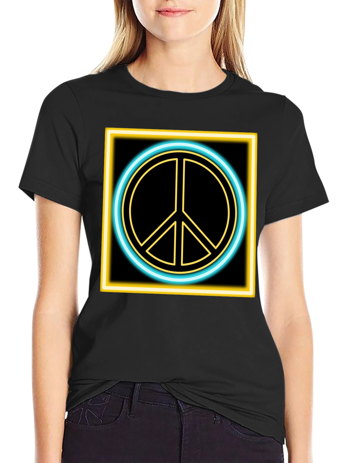 Neon Peace Sign Black T-Shirt