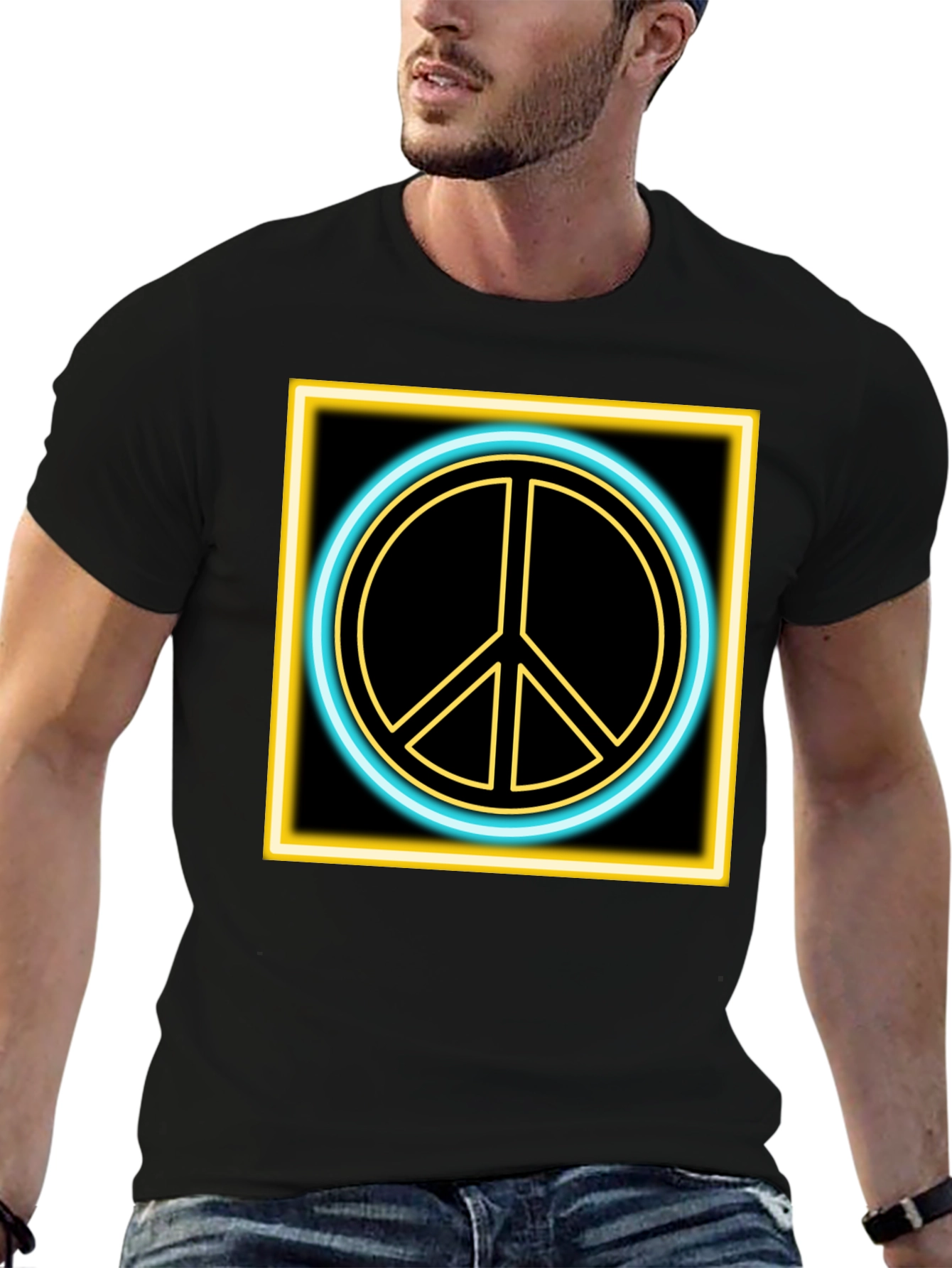 Neon Peace Sign Black T-Shirt