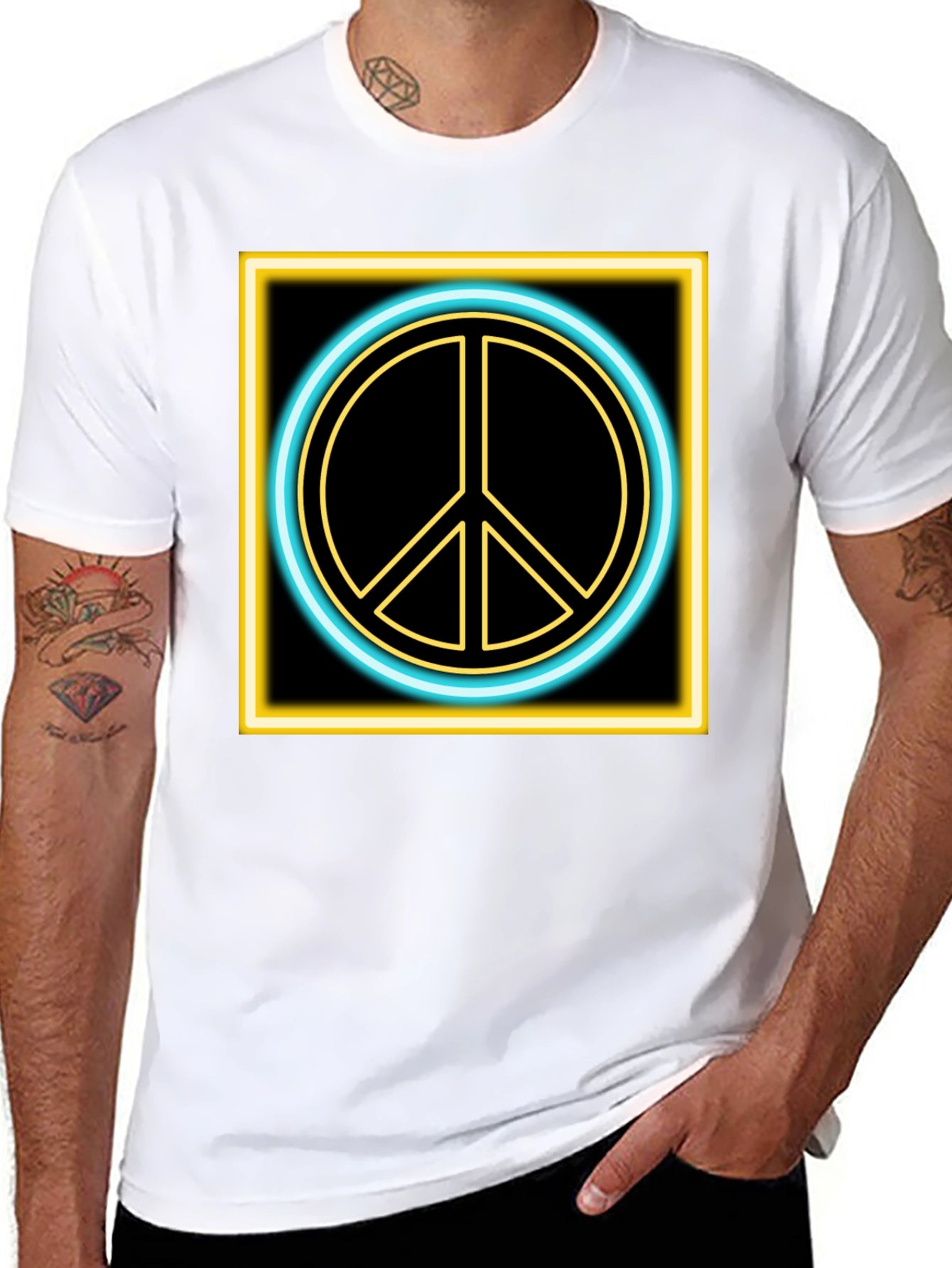 Neon Peace Sign Black T-Shirt